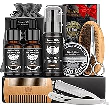 Isner Mile Beard Grooming Kit pre mužov Starostlivosť: Orez&aacute;vacie s&uacute;pravy s bradou - Olej - Balm - Kefa - Kombinovan&yacute; a rovn&yacute; holiaci strojček, Narodeniny Vianočn&eacute; darčeky P&aacute;nske skladovacie n&aacute;plne pre neho Priateľ Otec Manžel