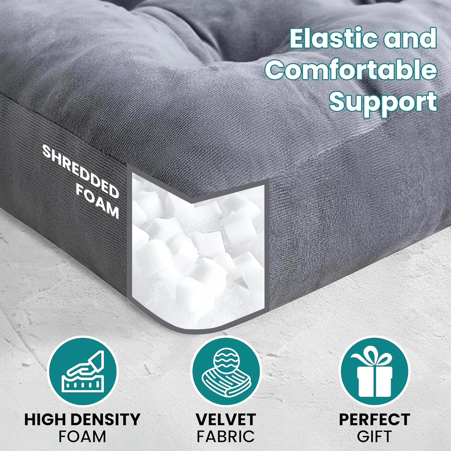 NEST & LOOM Floor Cushions - Floor Chair Pillow, Meditation Cushion, Square Large Floor Pillow, Solid Thick Tufted Floor Pillow - Grey - 21.65" x 21.65"