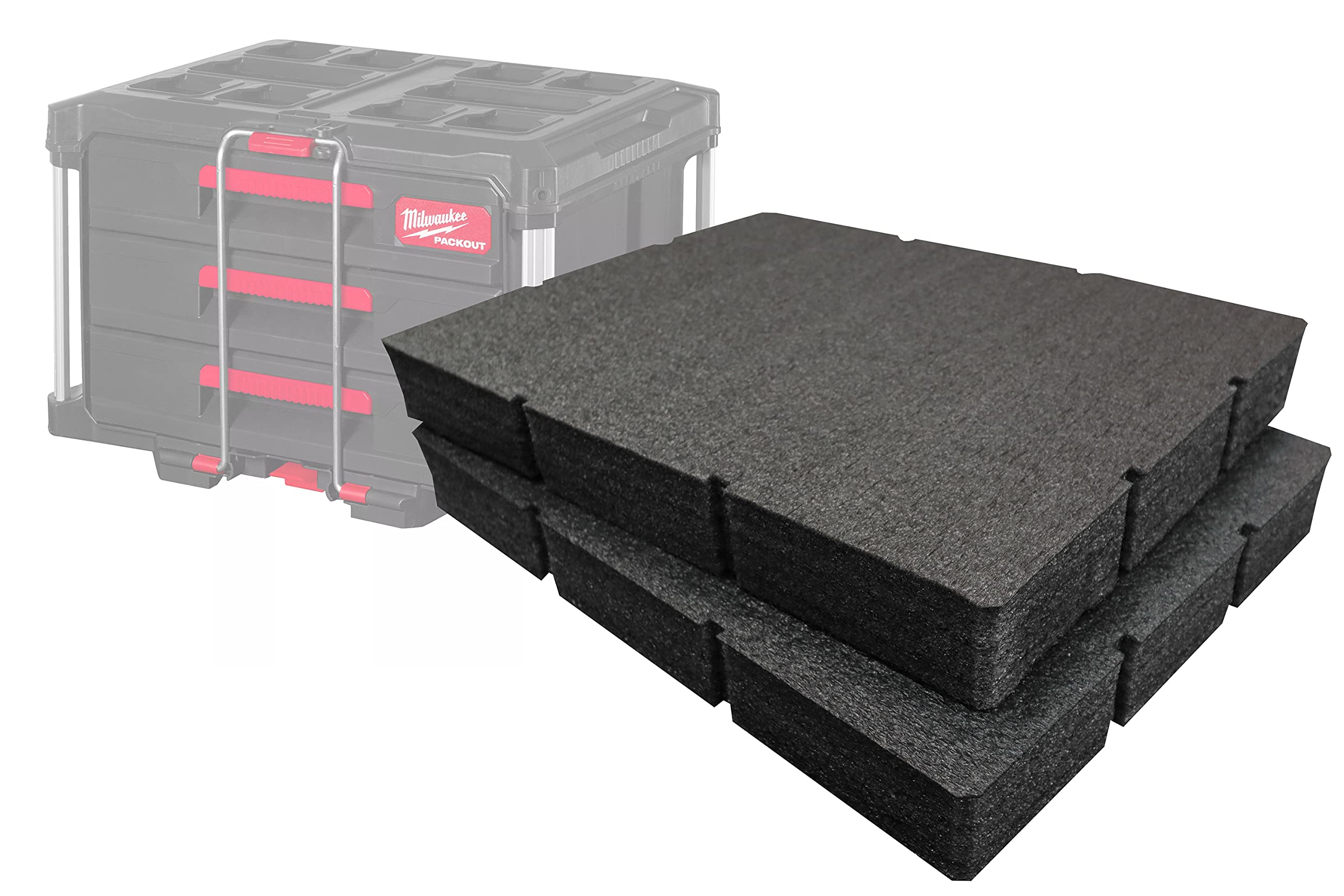 Shadow Foam Easy Peel – Foam Inserts for Milwaukee Packout Drawer Tool Box [Black 50mm Twin Pack] Cut and Peel Foam Inserts For Tool Organisation, Kaizen, 5s, Storage Boxes — image 1
