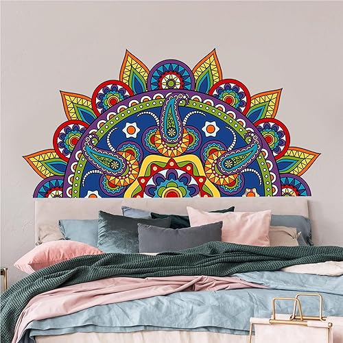 Miniatura 6 de Calcomanías de pared grandes de mandala bohemia, creativas semicírculas, diseño de flores minoritarias, calcomanías de pared hippie bohemio, vinilo