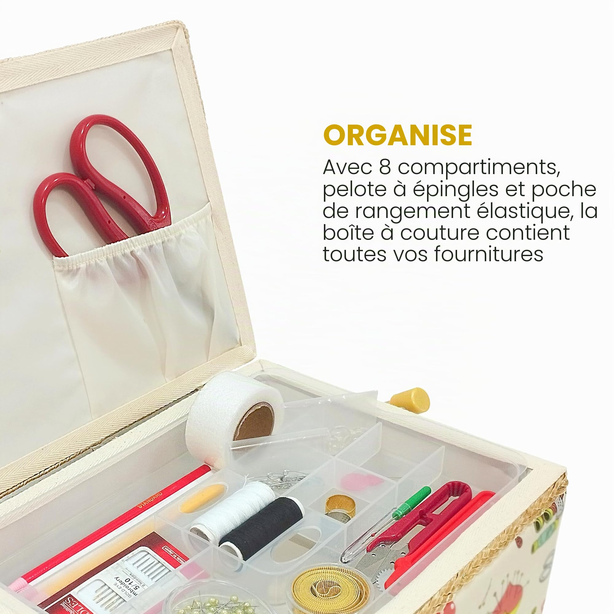 Boîte à Couture Petite avec accessoires, doublée en tissu, compartiments, cadeau pour mères, amis, sœurs, (cœurs, petit)