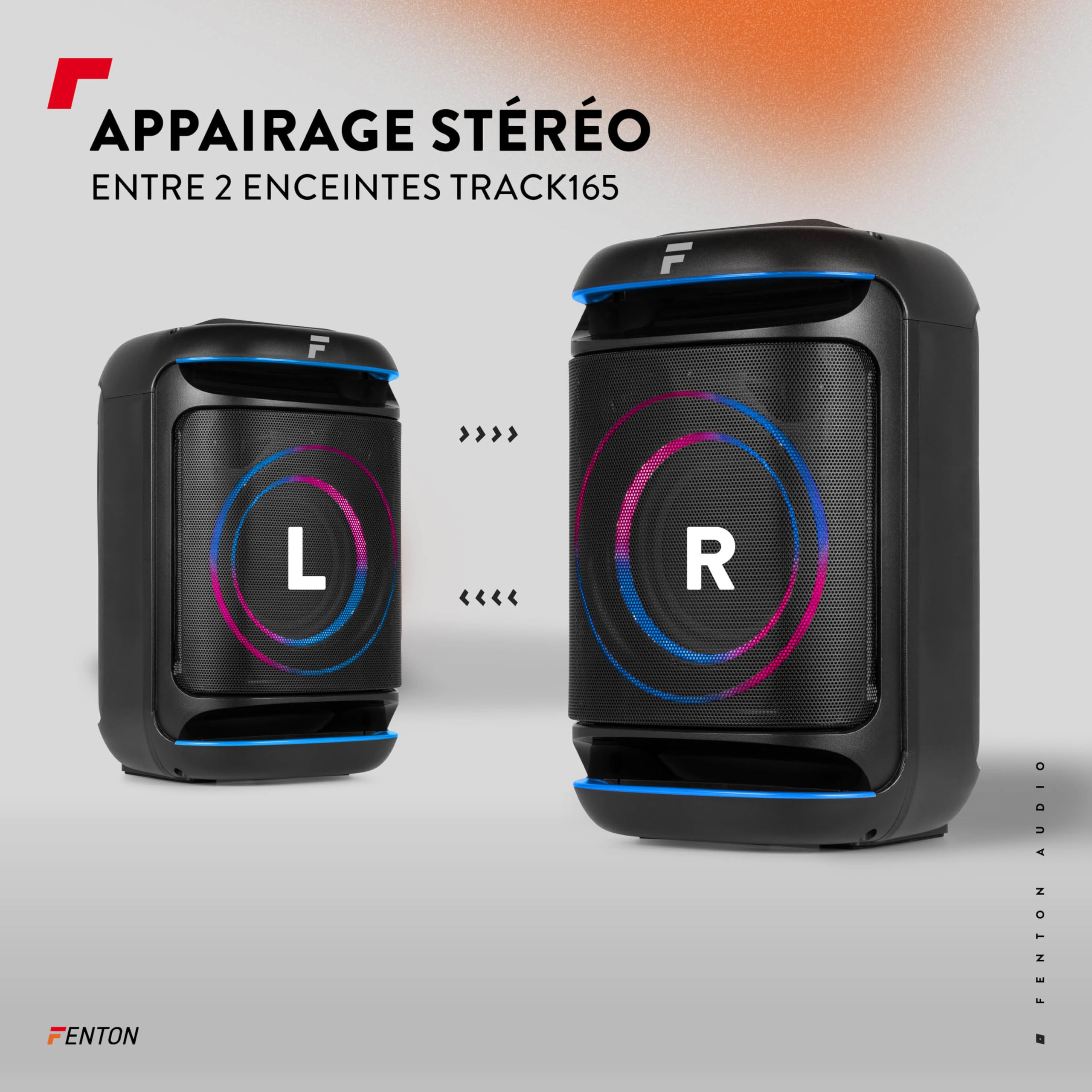 Fenton Track165 Enceinte Portable Bluetooth Lumineuse, 120W, Batterie Longue Autonomie 10H, Facile à Transporter, Enceinte Karaoké, Idéale pour Toutes Vos Soirées