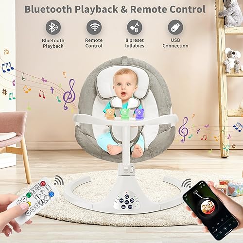 Miniatura 3 de Drinany Columpio eléctrico para bebés y niños pequeños, balancín portátil para bebés recién nacidos, para niños y niñas al aire libre e interior con