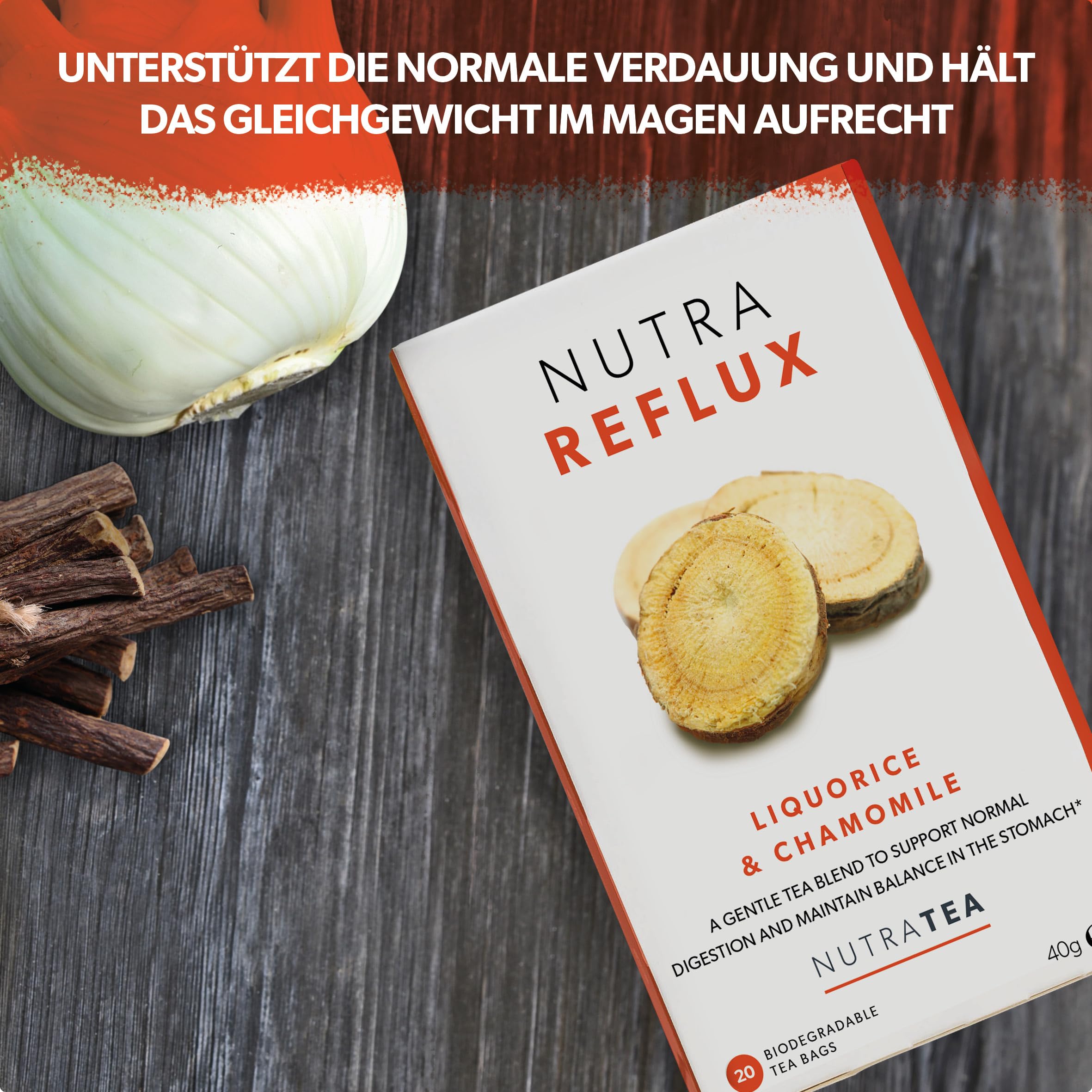 Nutra Tea NUTRAREFLUX, Magendarmtee hilft bei Magen-Darm Beschwerden, Darm Tee kann das Gefühl von Unbehagen reduzieren, 120 wiederverwendbare Teebeutel, Kräutertee bei Verdauungsbeschwerden