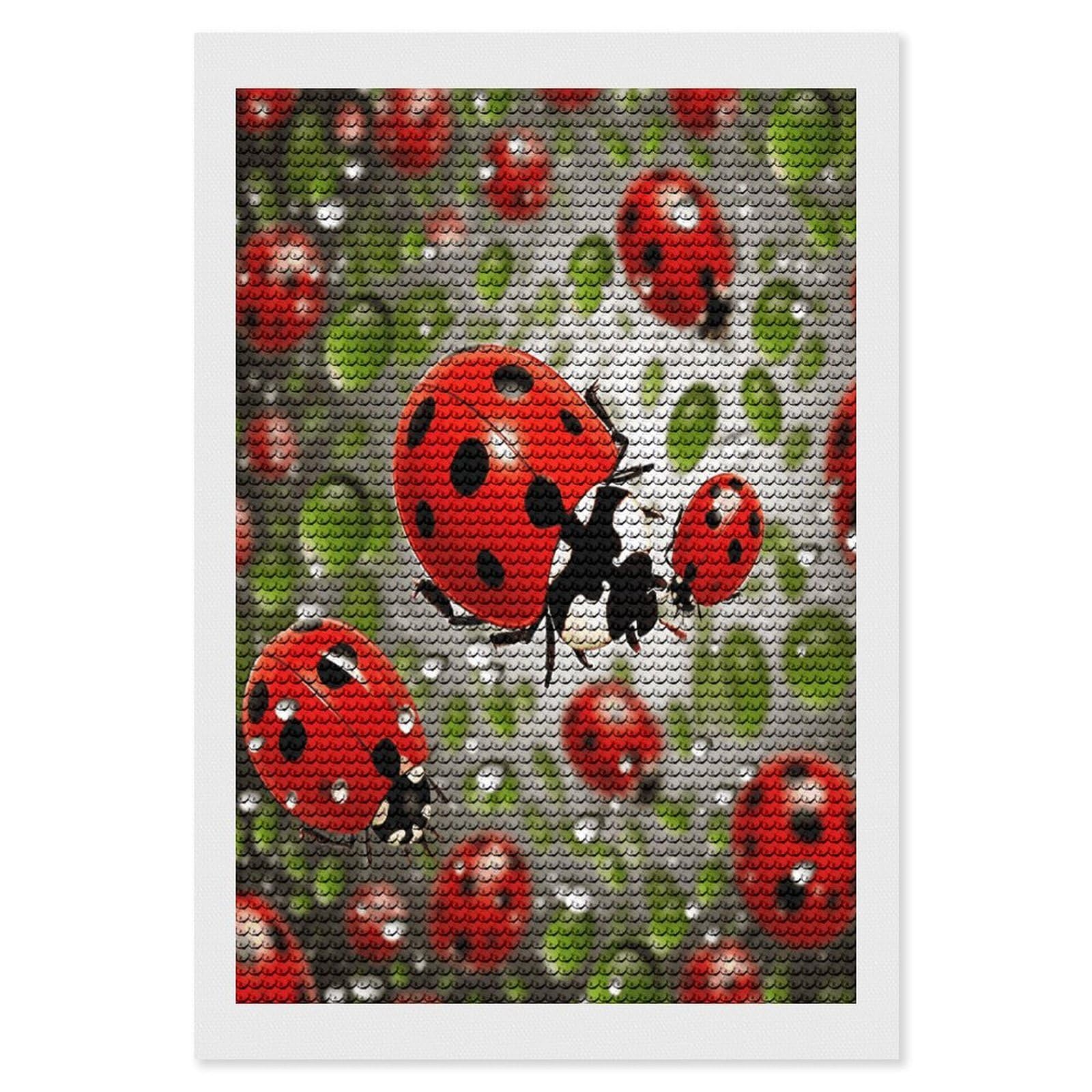 VstaDank Ladybug Diamond Painting Kits Exquisite DIY Full Round Drill Diamond Dots Painting for Adults Beginner Diamond Photo Paint with Diamond Picture Art Wall Decor 8"x12"