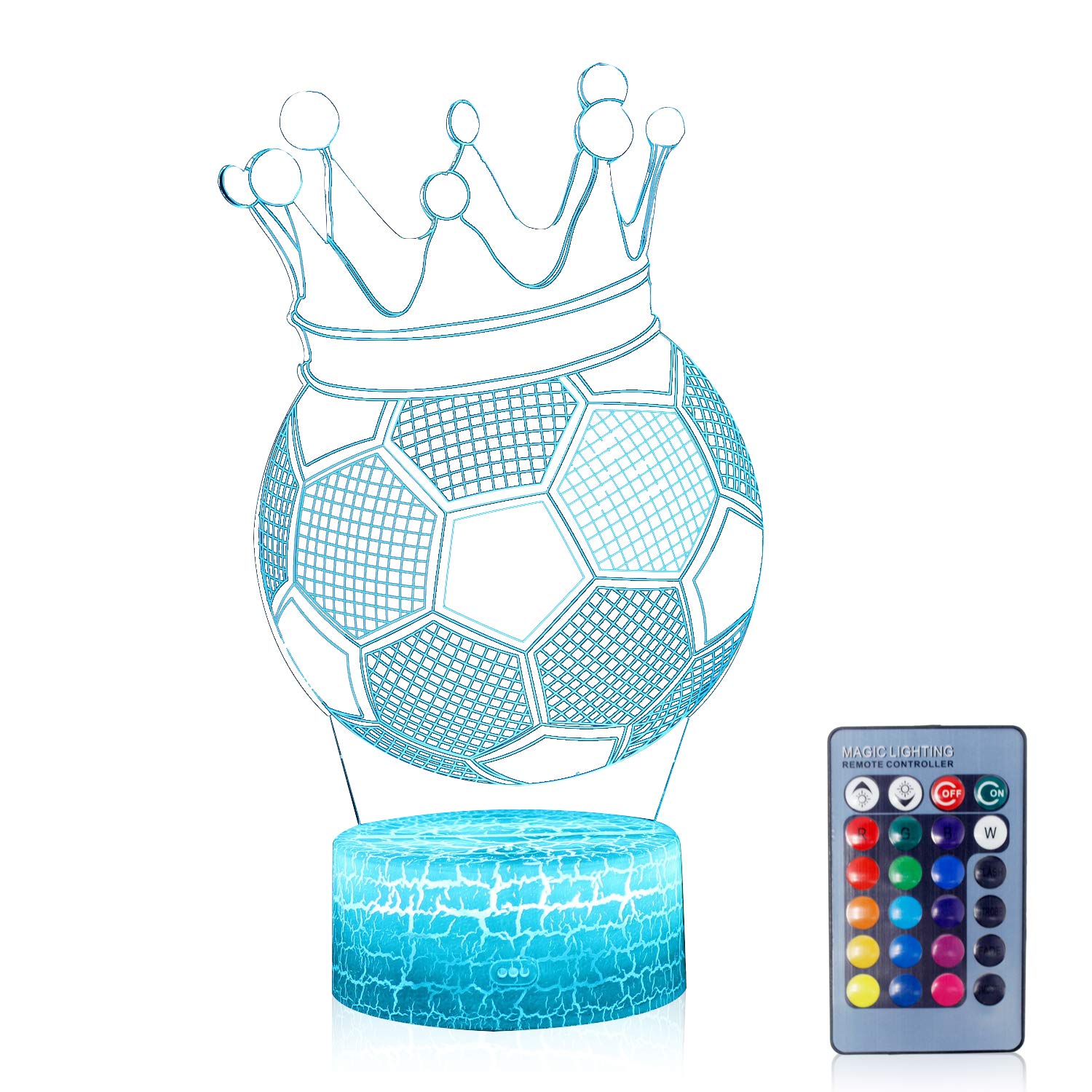 AZALCO 3D Illusion Crown Soccer Night Lamp, 16 Color Change, Touch White baseteenager Christmas Gifts Xmas Gift Soccer Lover Remote Control for Boys and Girls