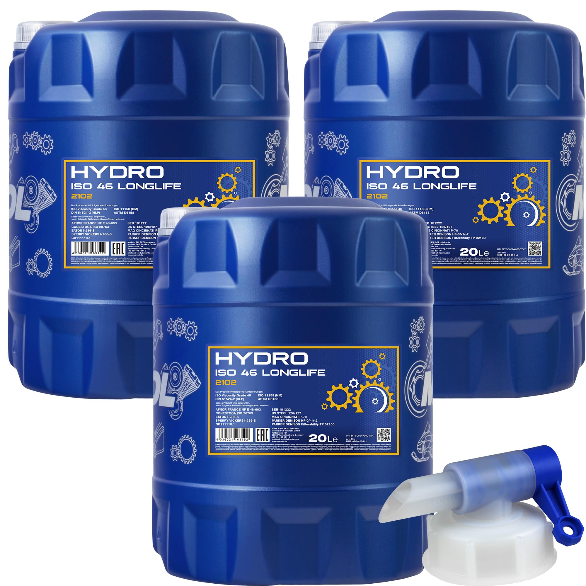 60L MANNOL HYDRO ISO 46 Hydraulik Öl Flüssigkeit MN2102-20 inkl. Auslaufhahn