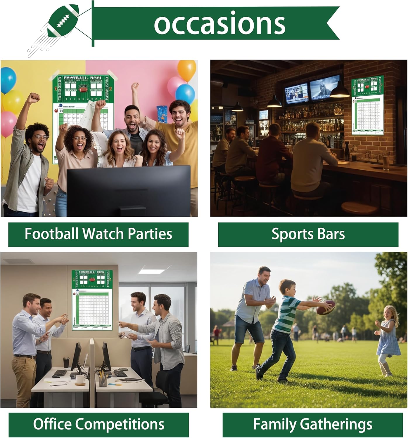 GambadoGlow Football Pool Poster 13" x 19" with 100 Grids – Large Football Squares Board for Super Bowl, Game Day Parties & Office Pools 2026 - Image 4