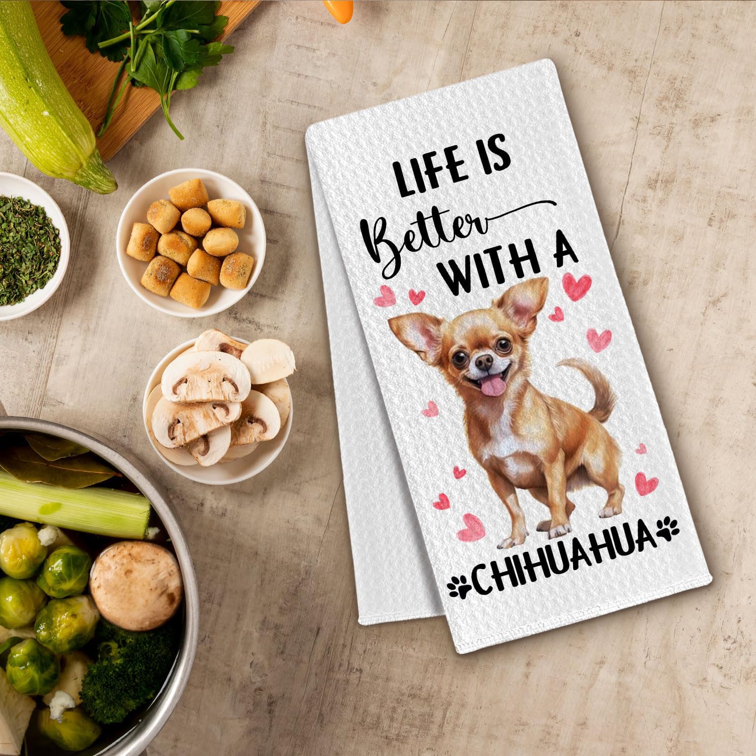 Chihuahua Gifts Kitchen Towels, Life is Better with a Chihuahua Tea Dish Towels for Kitchen, Dog Owner Lovers Gifts for Women, Dog Decorative Hand Towel for Bathroom, 16x24 Inch - Image 3