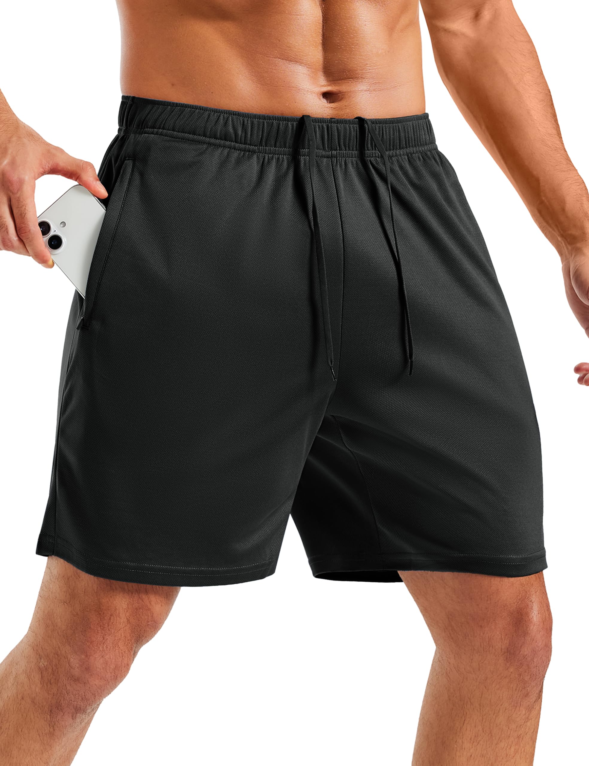 MAGCOMSEN Mens 7 Athletic Running Shorts Quick Dry Lightweight Mesh Basketball Workout Shorts with Zipper Pockets