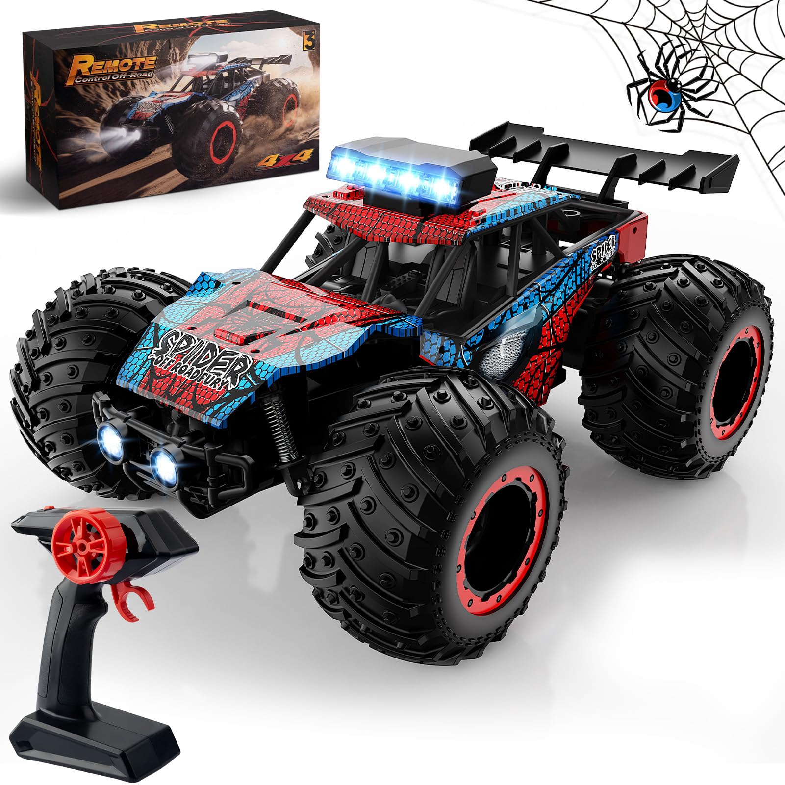Spider Coche Teledirigido Niños 3 4 5 6 Años,2 Baterías Coche RC,1/18 Coche Radiocontrol con Luz,Regalo Juguetes niños 3 4 5 6 7 8,Coches para Niños,RC Car Alta Velocidad[2025 Versión Aleación]