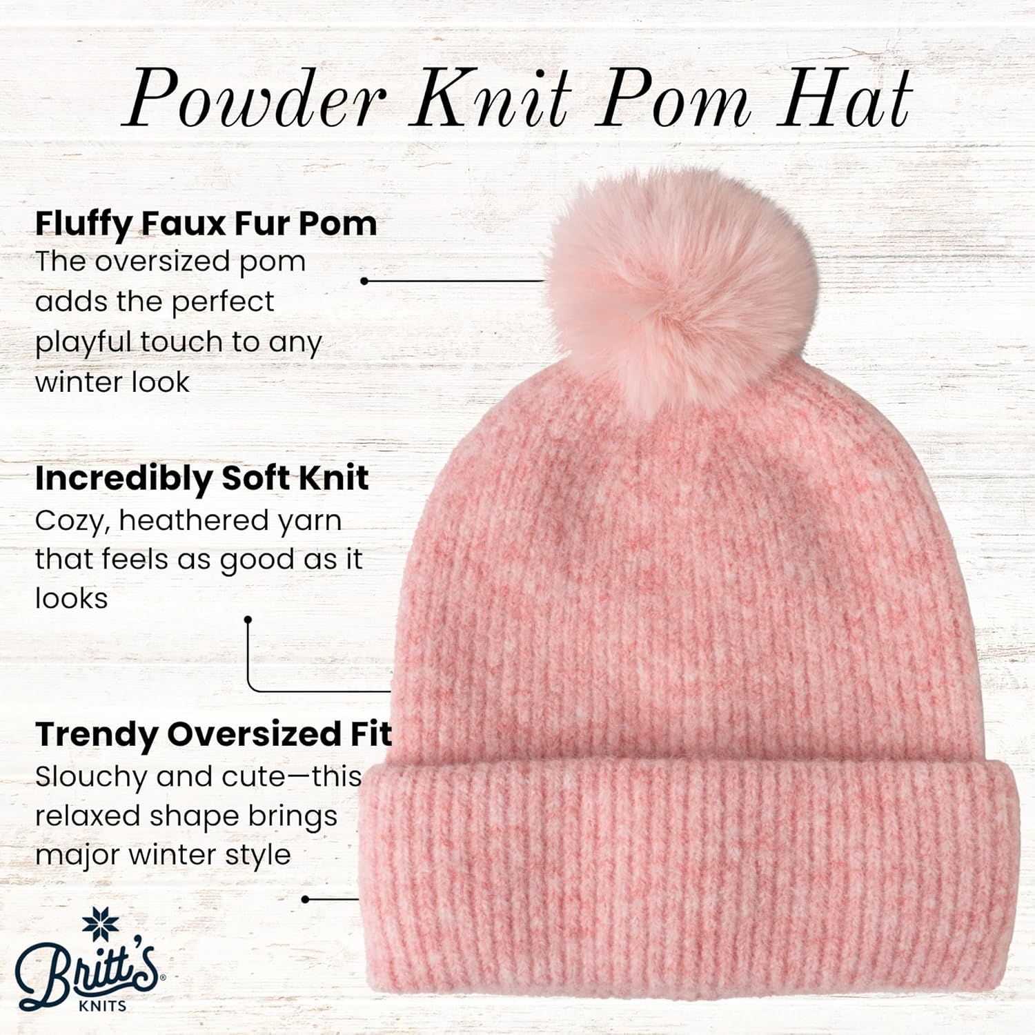 Britt's Knits Powder Knit Pom Hat Oversized Fit Hat for Women - Image 2