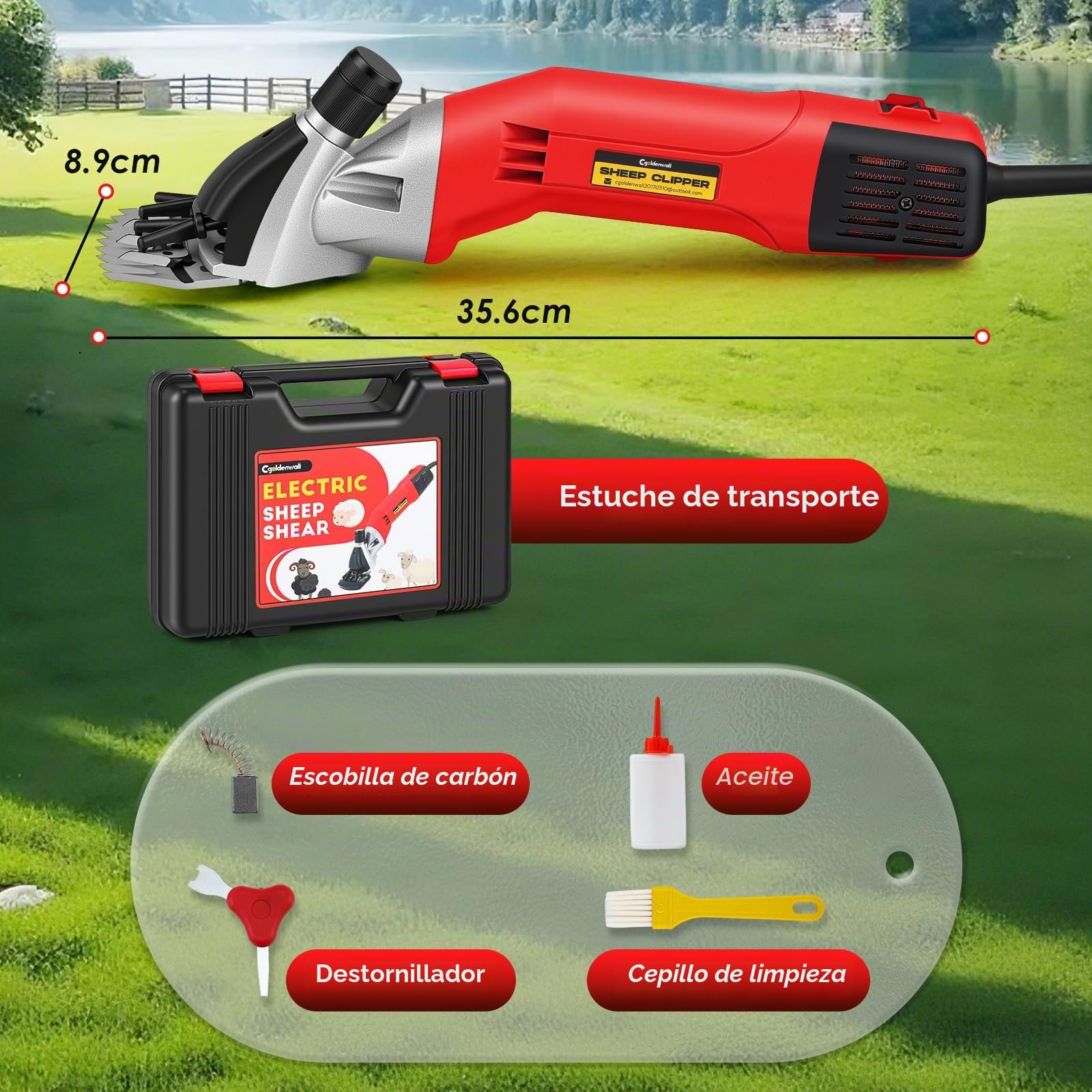 CGOLDENWALL Esquiladora Oveja Profesional 1200W, 6 Velocidades, Cabras | 3800RPM, Motor Alto Rendimiento, Cuchilla 13 Dientes, Alpacas, Ganado Pelaje Grueso, Rojo