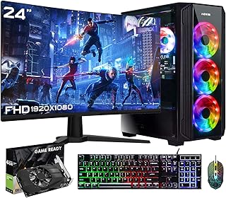AQVIN Gaming Desktop Tower PC with 24 Inch Gaming Monitor- Intel Core i7 Processor 3.4GHz, 32GB DDR4 RAM, 2TB SSD, GTX 1050 Ti 4GB GDDR5, Gaming Keyboard & Mouse, Wi-Fi, Windows 10 Pro - (Renewed)