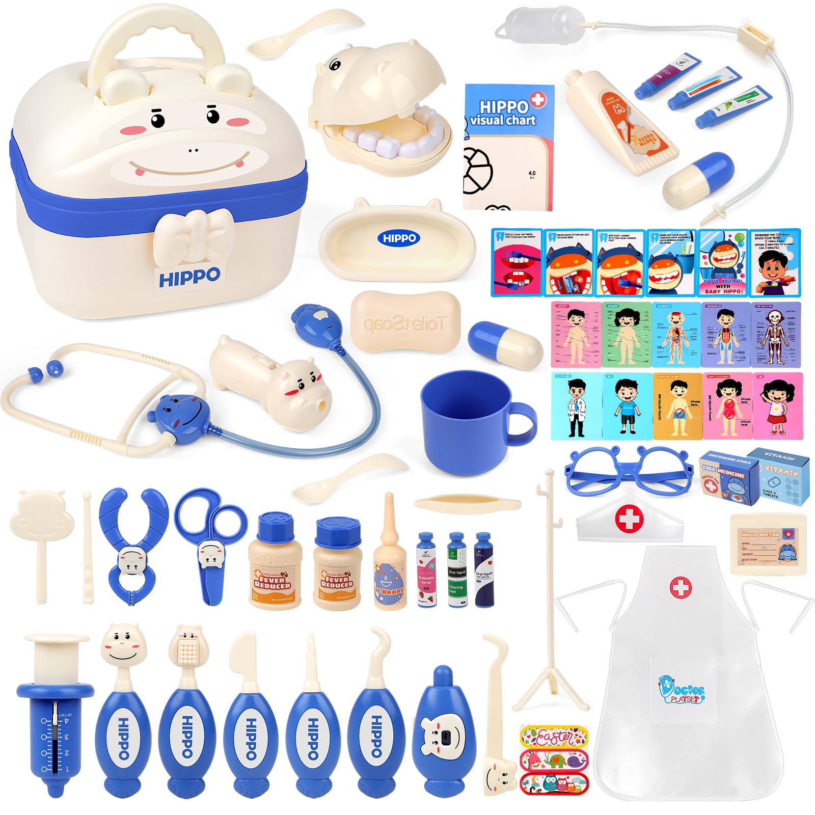deAO Doctor Kit for Kids with Costume Toy Dentist Play Set 67Pcs Doctor Pretend Play Medical Set with Stethoscope Medical Playset Roleplay Educational Toys for Boys & Girls 3+