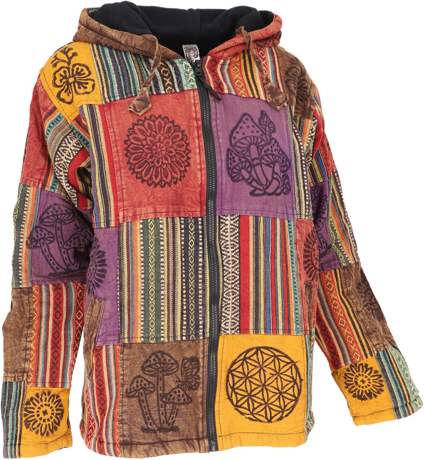 GURU SHOP Goa Jacke, Patchwork Sweatshirt Jacke, Herren