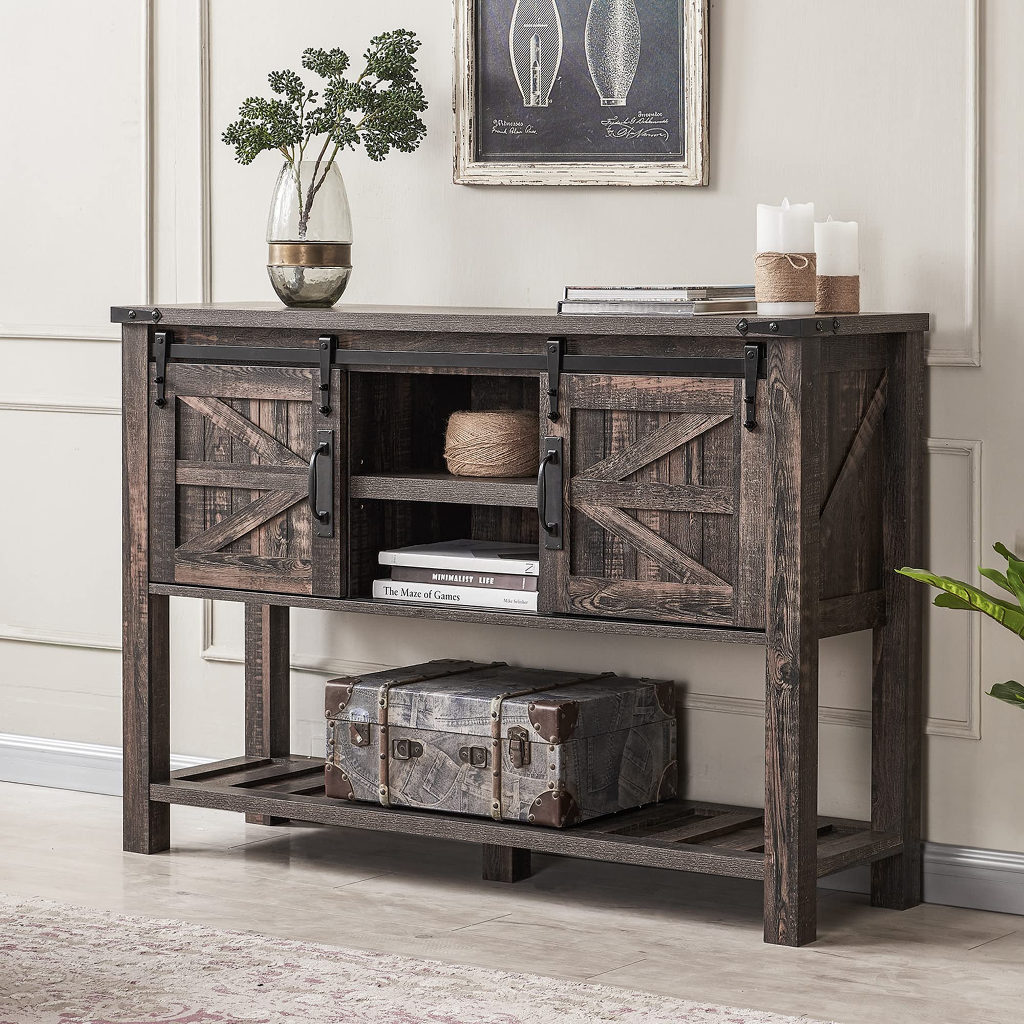 Buy OKD Farmhouse Console Entryway Table with Sliding Barn Doors