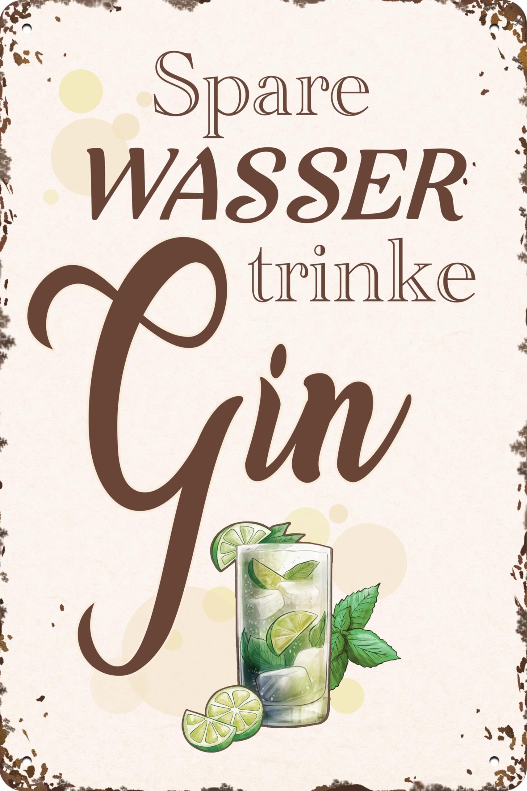 Wetterfestes 14 x 20 cm Blechschild, Wandschild, Türschild Spare Wasser trinke Gin