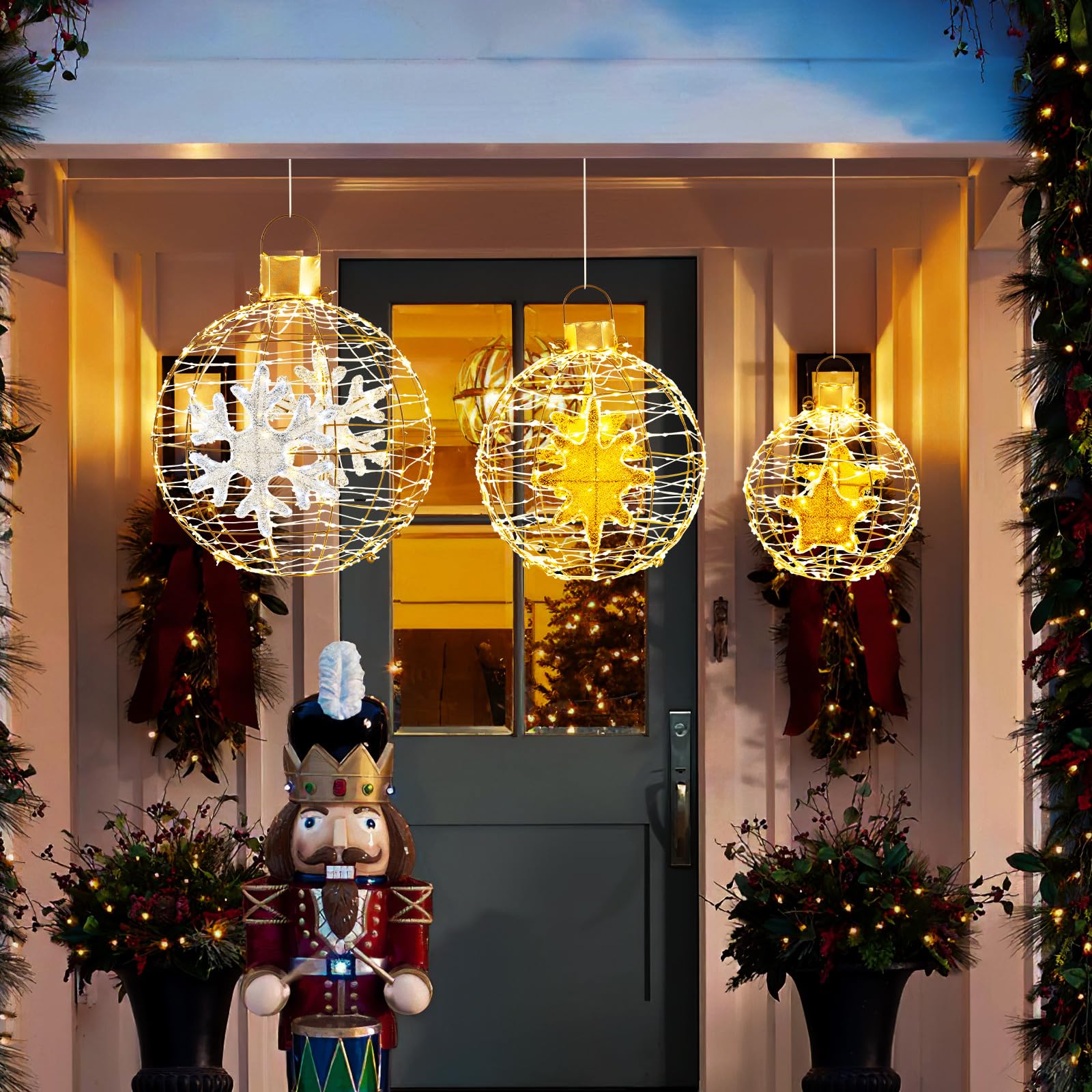 COSTWAY 3er Set LED Dekokugel, Leuchtkugel, Weihnachtsdeko, Weihnachtsbeleuchtung für innen und außen