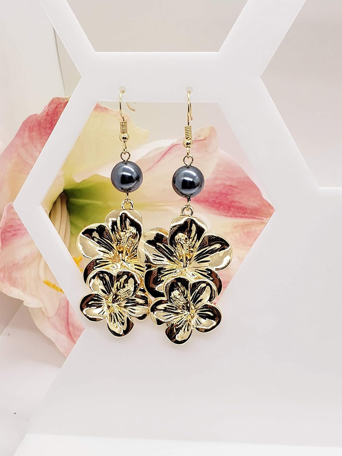 Large Hibiscus Pearl Shell Earrings