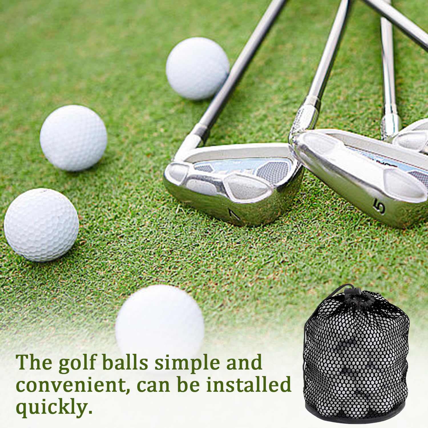 Borsa Porta Palline da Golf 2 Pezzi, Sacca per Palline con Chiusura a Coulisse, Nero, Accessorio da Golf