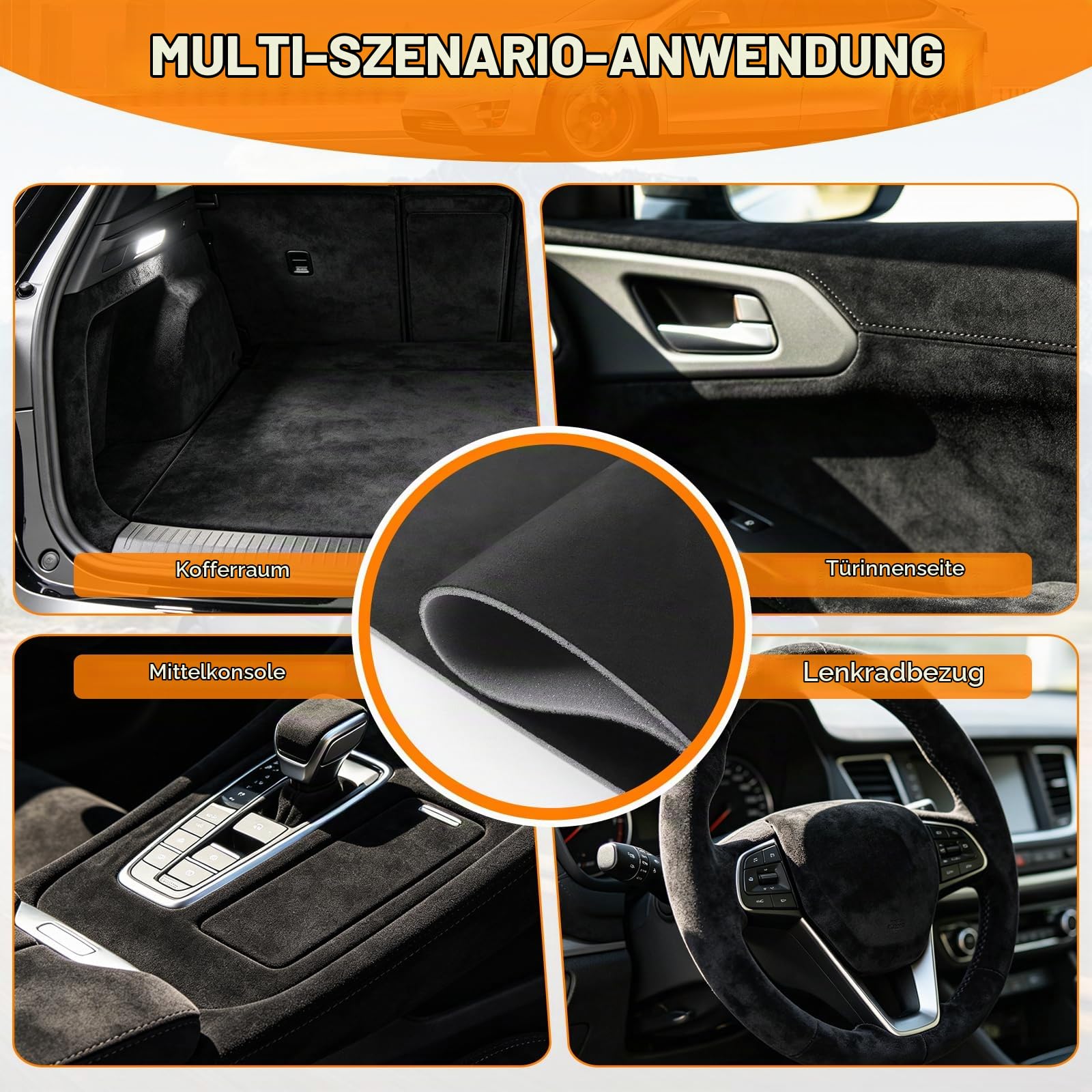 Wildleder Dachhimmel Stoff mit flammsicherer Schaumstoffrückseite, 245 x 150 cm, Autohimmelstoff für DIY Reparatur, Innenraumverkleidung, für Auto, LKW, SUV, Wohnmobil, Caravan, Boot, Schwarz