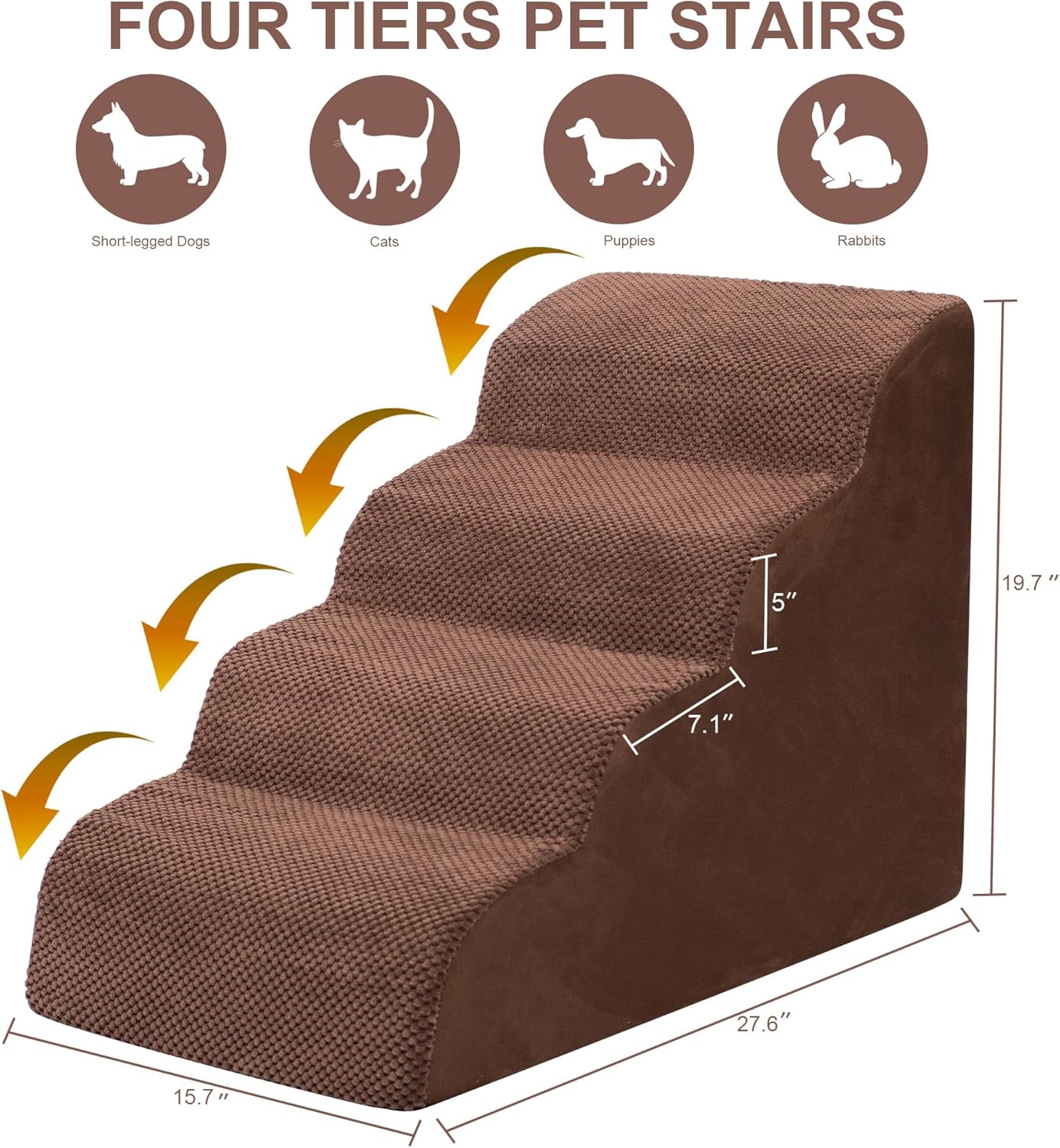 Dog Stairs for Small Dogs, High Density Foam Dog Ramp, Extra Wide Non-Slip Pet Steps for High Beds Or Couch, Soft Foam Doggie Ladder for Dogs Injured, Older Pets, Small Cats