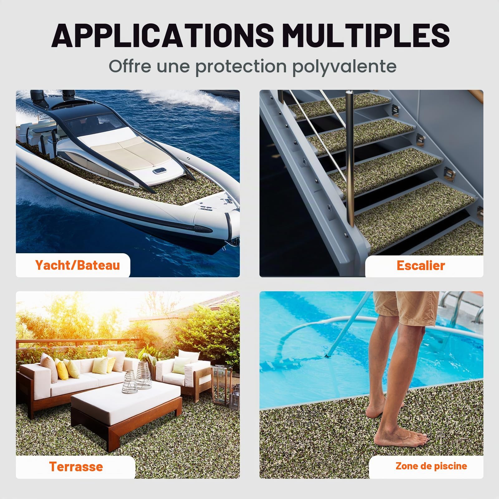 VEVOR Revêtement de sol pour bateau en mousse EVA 2400 x 900 mm plancher de revêtement de sol autocollant antidérapant, 21 600 cm², tapis marin pour bateaux, yachts, pontons, terrasses de kayak