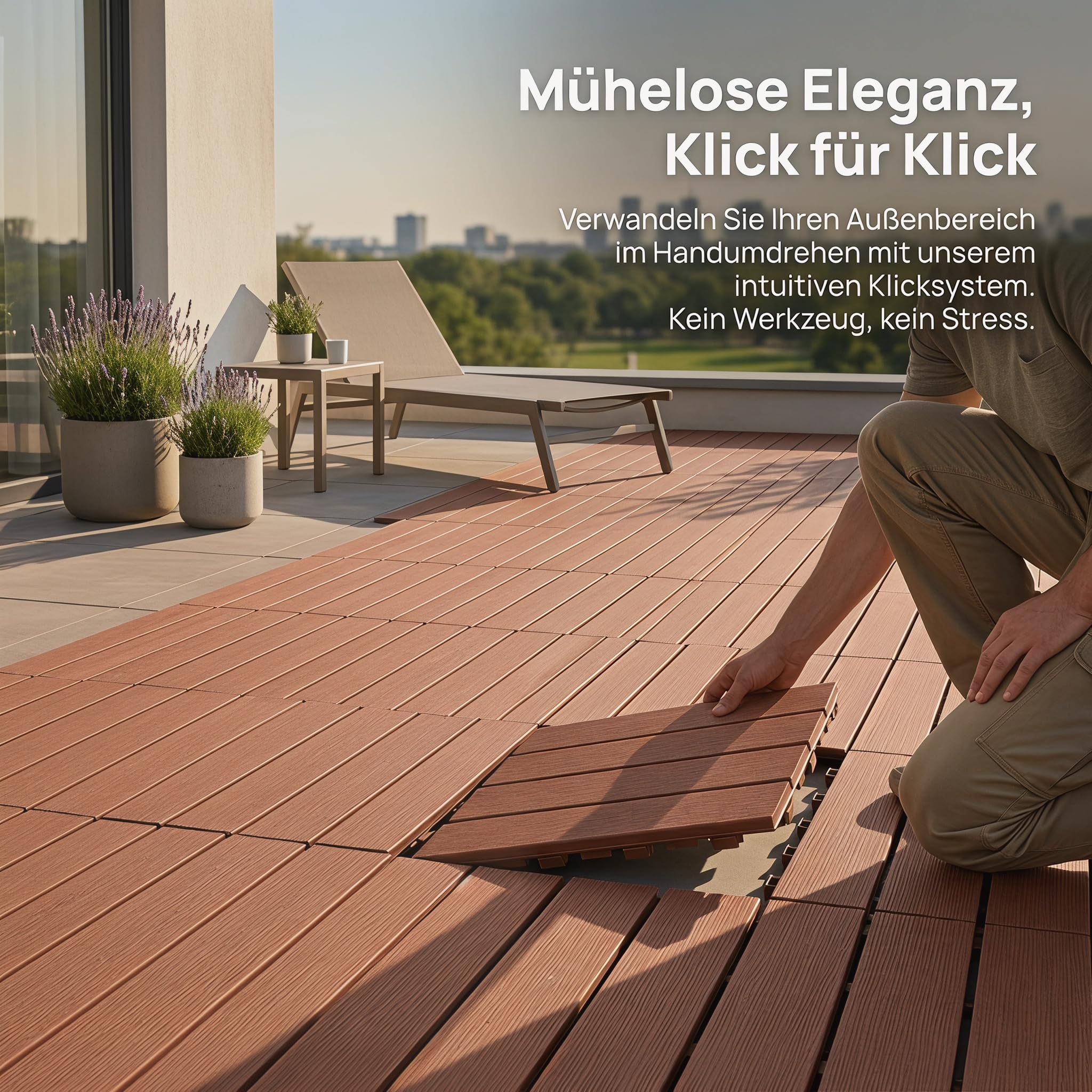 Außenklickböden 30x30cm Braunrot Holzoptik für Terrasse 4 m² | Strukturierte rutschhemmende Oberfläche schmutzabweisend leicht abwischbar mit feuchtem Lappen geringer Pflegeaufwand