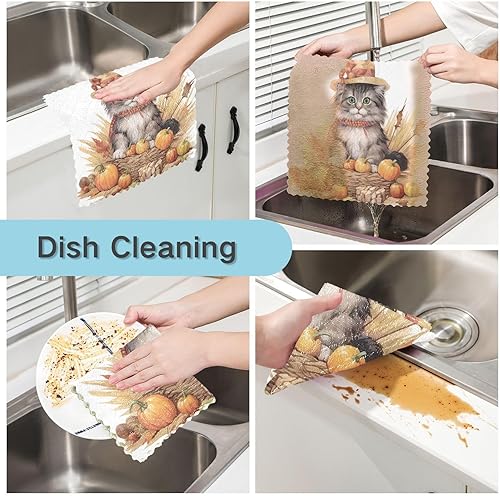 Miniatura 2 de VIGTRO Toallas de cocina de otoño con diseño de calabaza y gato, súper absorbentes, trapos de cocina de primera calidad para cocina, paños duraderos
