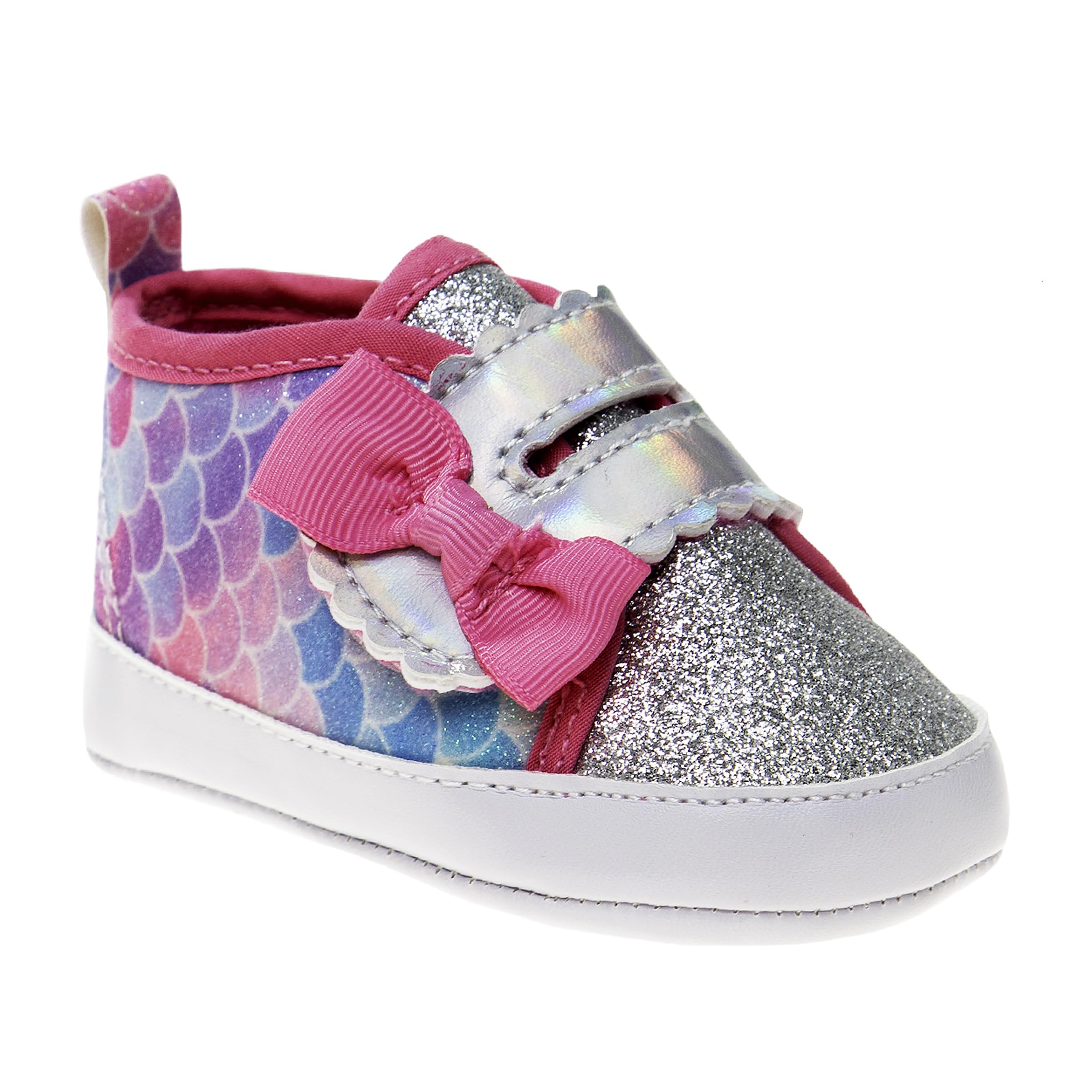 Josmo Baby Girls Infant Bow Shoes Crib Sneaker Boot, Silver Multi, 3