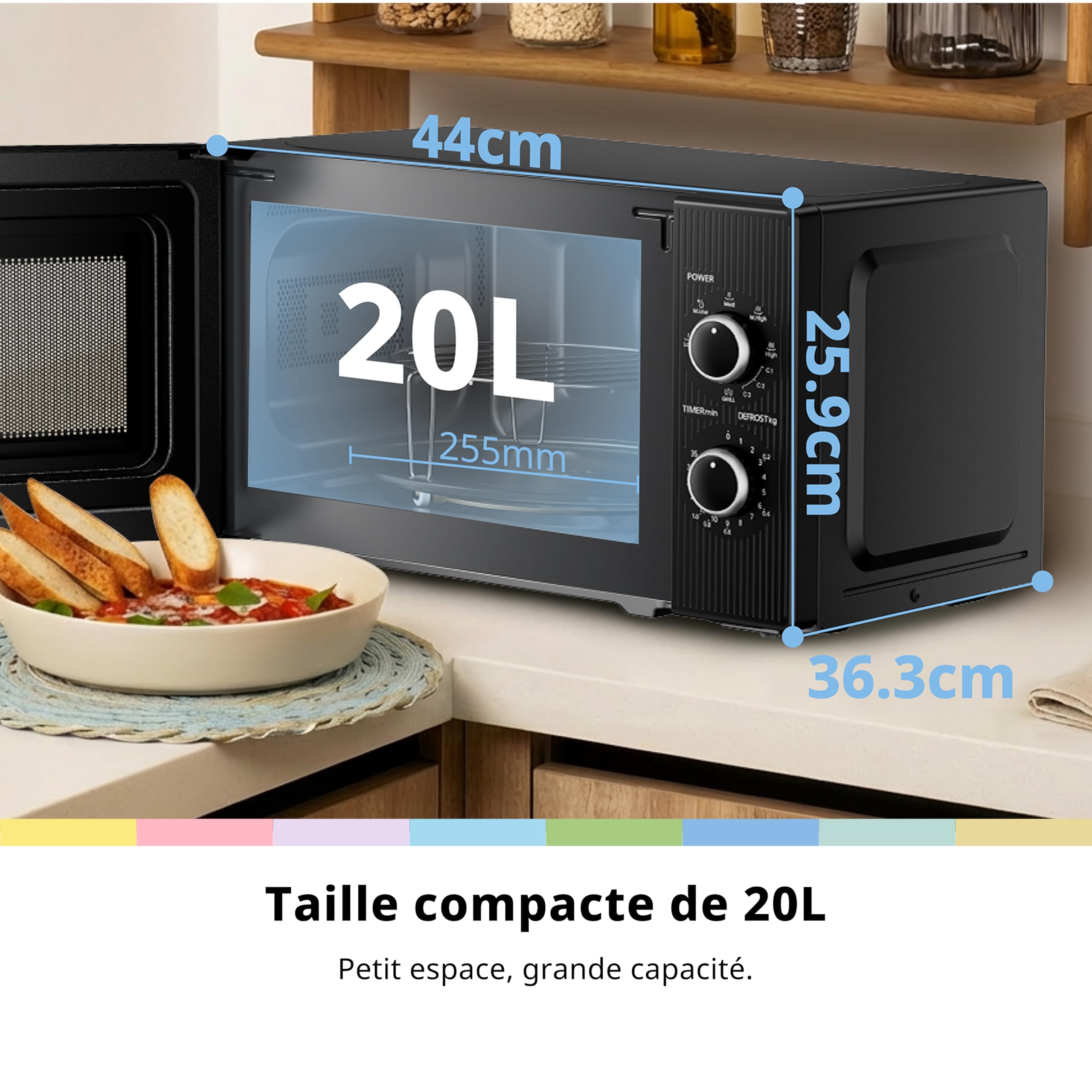 COMFEE' Four à Micro-ondes avec Grill, 20 Litres, 700 W, Grill 1000 W, 5 Niveaux de Puissance, Minuterie 1-35 min, Design Compact, Noir
