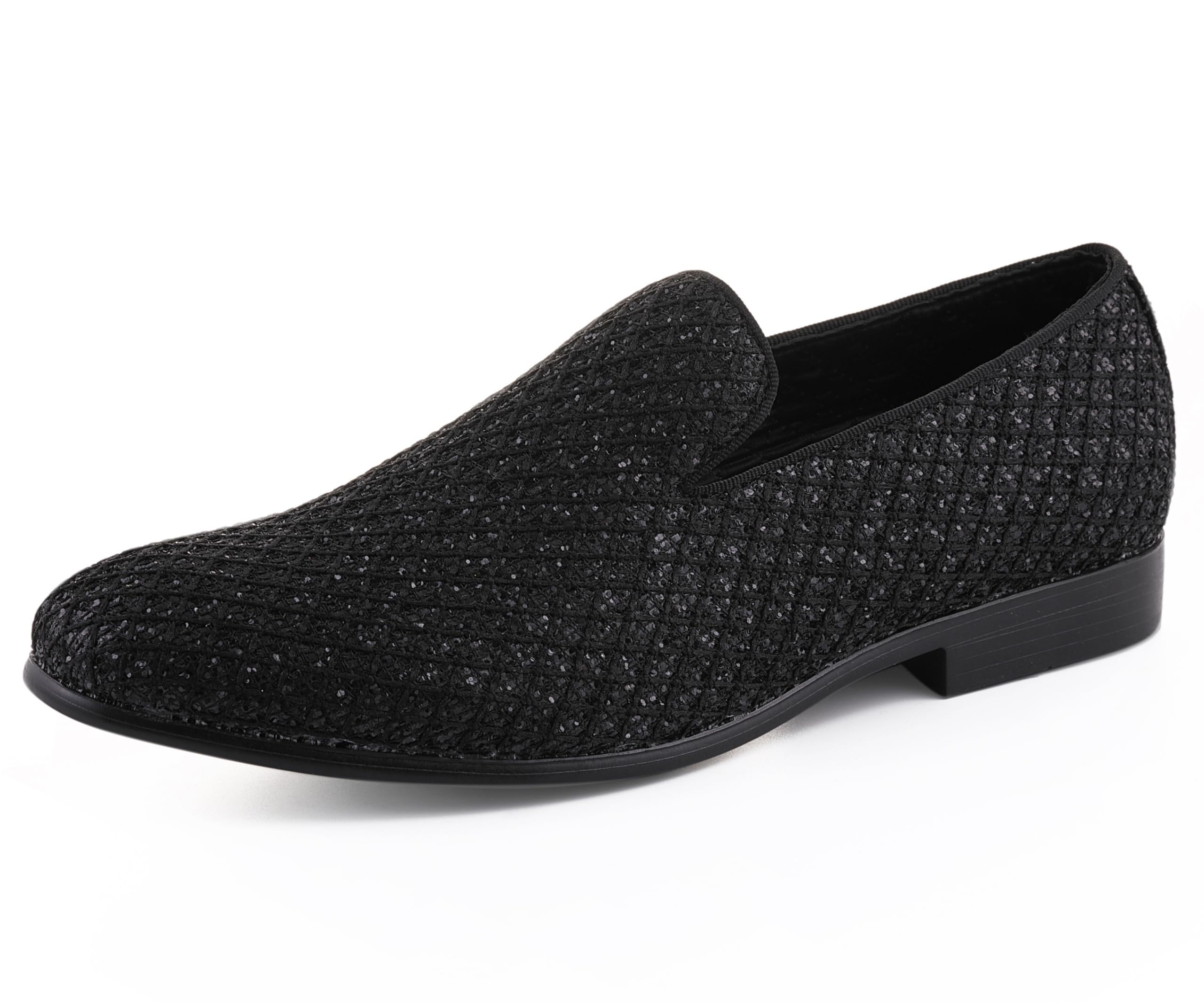 Bolano Sarlo Men's Dress Shoes, Black Glitter Loafer for Prom, Metallic Tuxedo Slip-on
