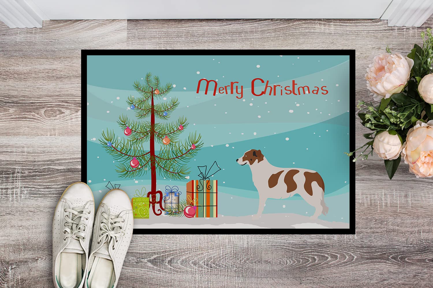 Caroline's Treasures BB8496MAT AIDI Atlas Mountain Dog Christmas Doormat 18x27 Front Door Mat Indoor Outdoor Rugs for Entryway, Non Slip Washable Low Pile, 18H X 27W