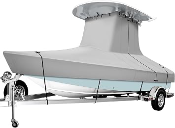 iCOVER T-Top Boat Cover, 600D Heavy Duty Marine Grade Waterproof Tear Resistant Boat Cover for Center Console Boat with T TOP Roof, Fits 16-18.5 Long Beam Width up to 98", Grey