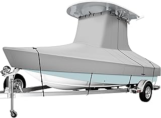 iCOVER T-Top Boat Cover, 600D Heavy Duty Marine Grade Waterproof Tear Resistant Boat Cover for Center Console Boat with T TOP Roof, Fits 20'-22' Long Beam Width up to 106", Grey