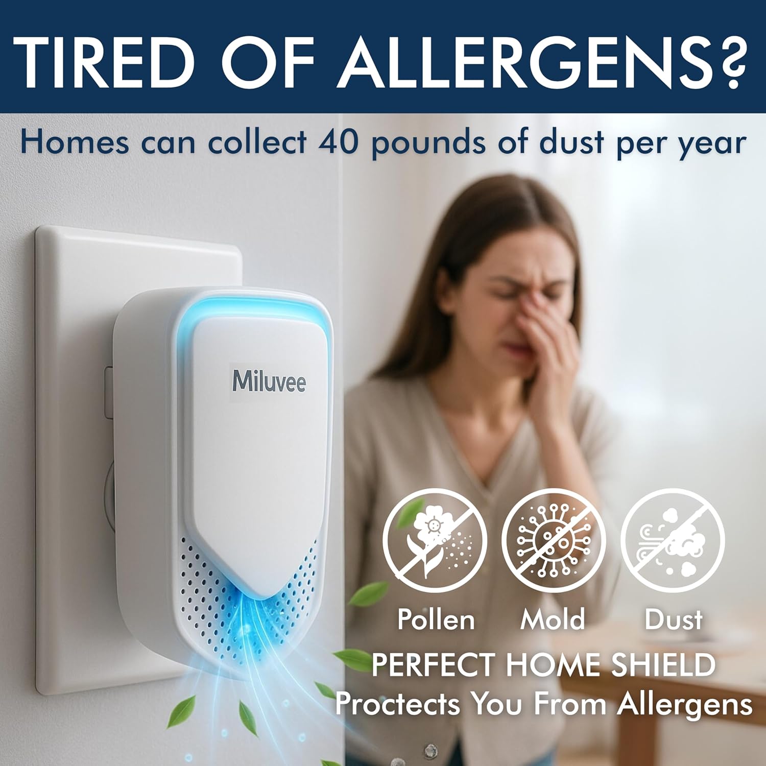 Premium Plug In Air Purifier (2 Pack), Negative Ion Technology for Bedroom, Bathroom, Kitchen & Office | Quiet & Compact Home Air Cleaner