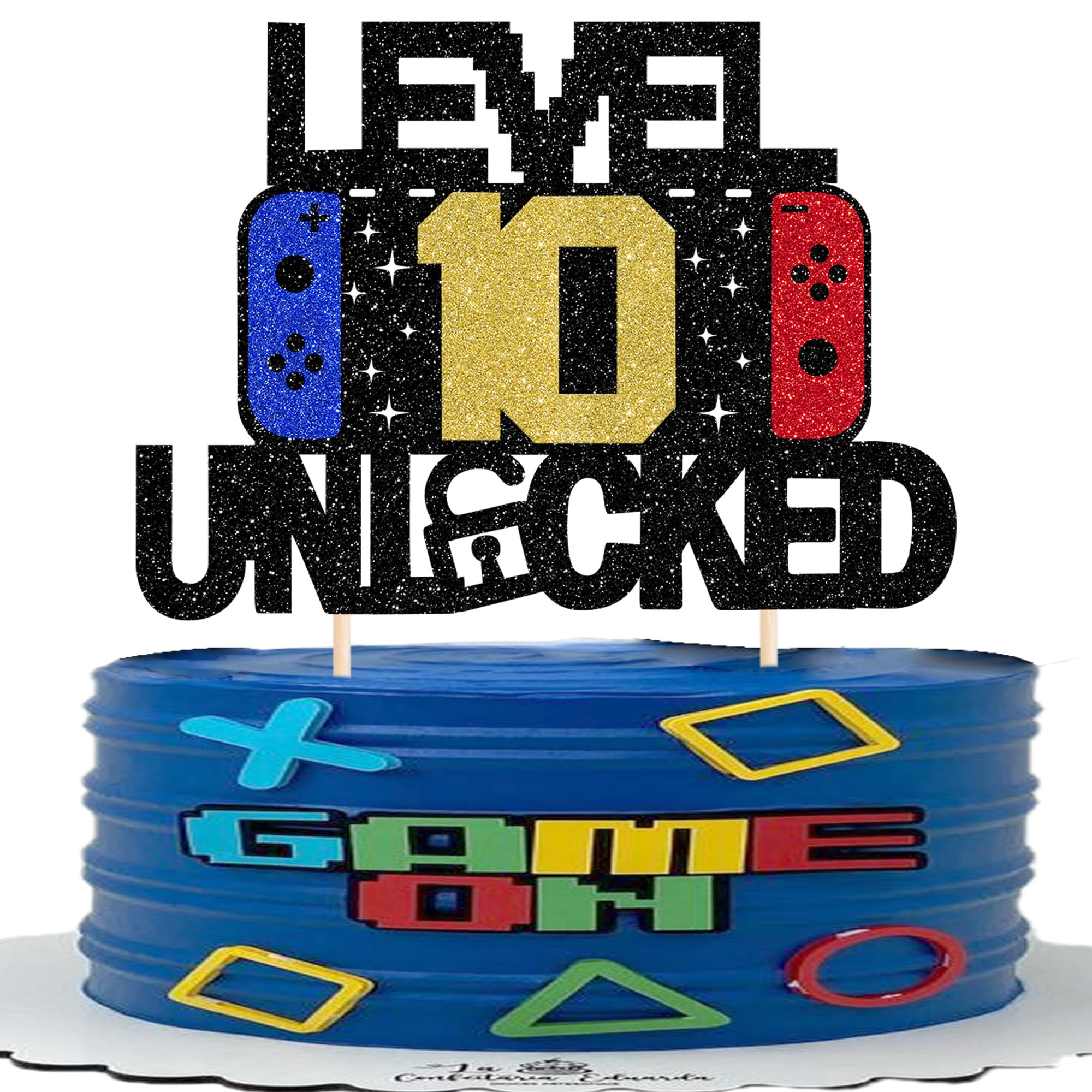 1 Stück 10 Videospiel Tortendeko Gaming Level 10 Unlocked Geburtstag Kuchen Deko 10th Spielkonsolen Cake Topper für Spielkonsole Thema Jahrestag Jungen Mädchen Geburtstag Party Kuchen Dekorationen