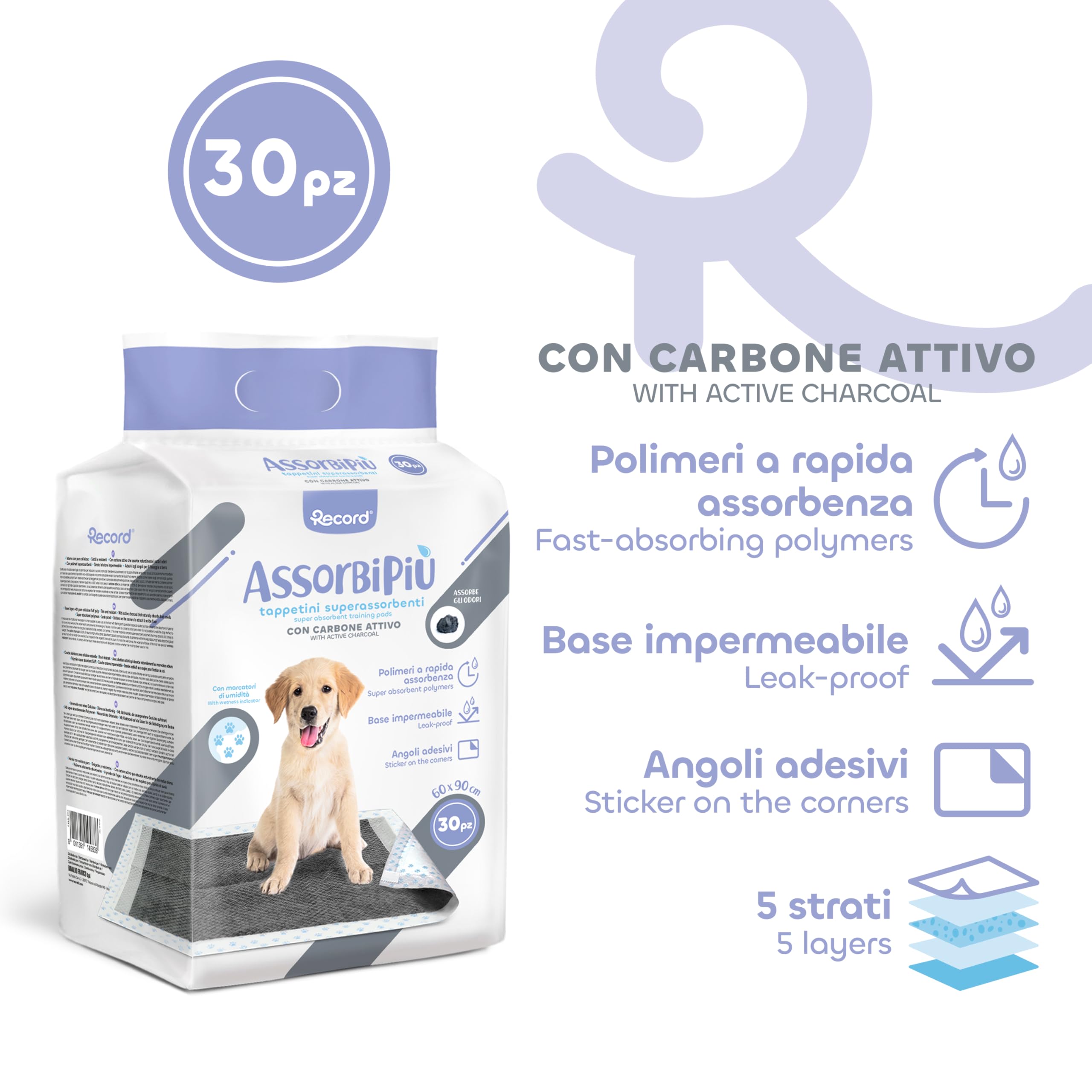 Inodorina, Inodorina Training, hygiënische mat met actieve kool, gemaakt van cellulose en actieve polymeren, super absorberend, met anti-slip stickers, formaat 60 x 60 cm, 40 stuks