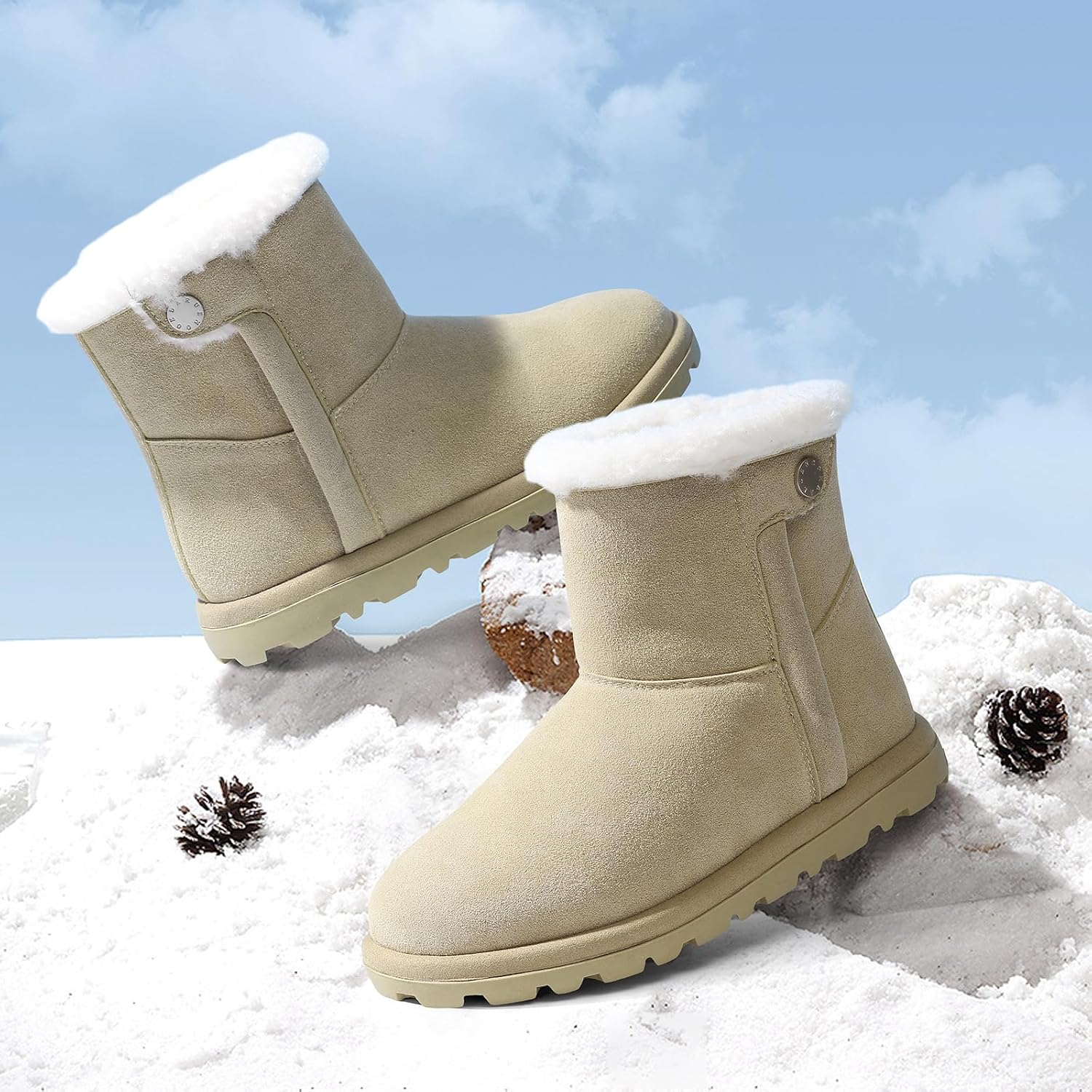 Womens Snow Boots with Warm Faux Fur Lining Water Repellent Outdoor Comfortable Winter Boots for Women