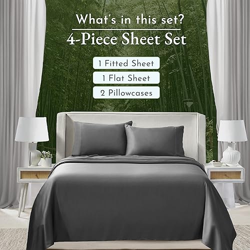Miniatura 2 de California Design Den Juego de sábanas de rayón de 100 % bambú tamaño King, 4 piezas, sábanas refrescantes de lujo tamaño King, sábanas de color