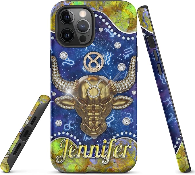 Personalized Taurus Jewelry Phone Case Custom Name Zodiac Jewelry Phone Case Gifts for Women Protective Cover Customized with Clear Case Tough Case For iPhone 15 14 12 13 11 X XR XS Promax Plus