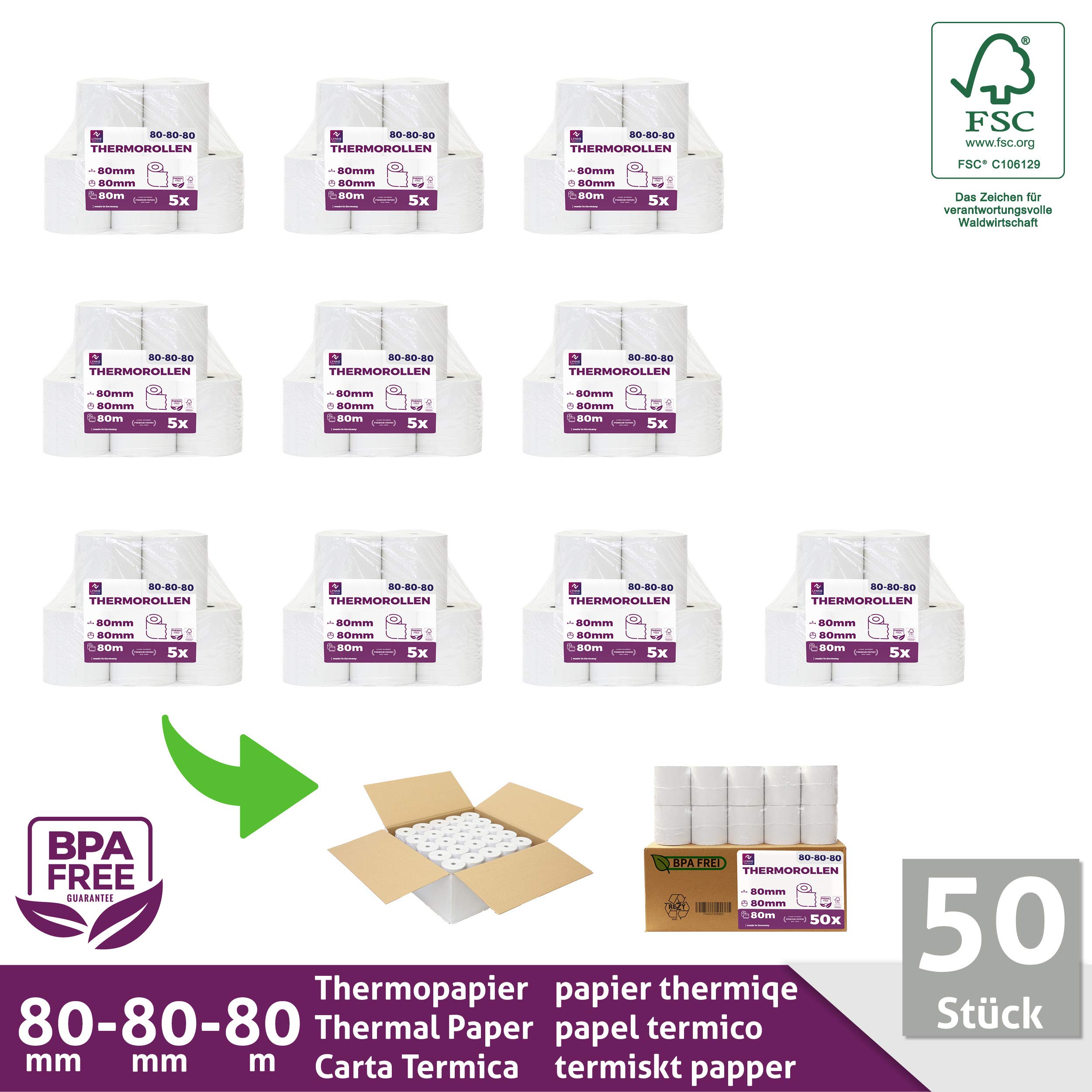 Rouleau Thermique 80x80x12 pour Imprimante - Bobine 80x80mm sans BPA