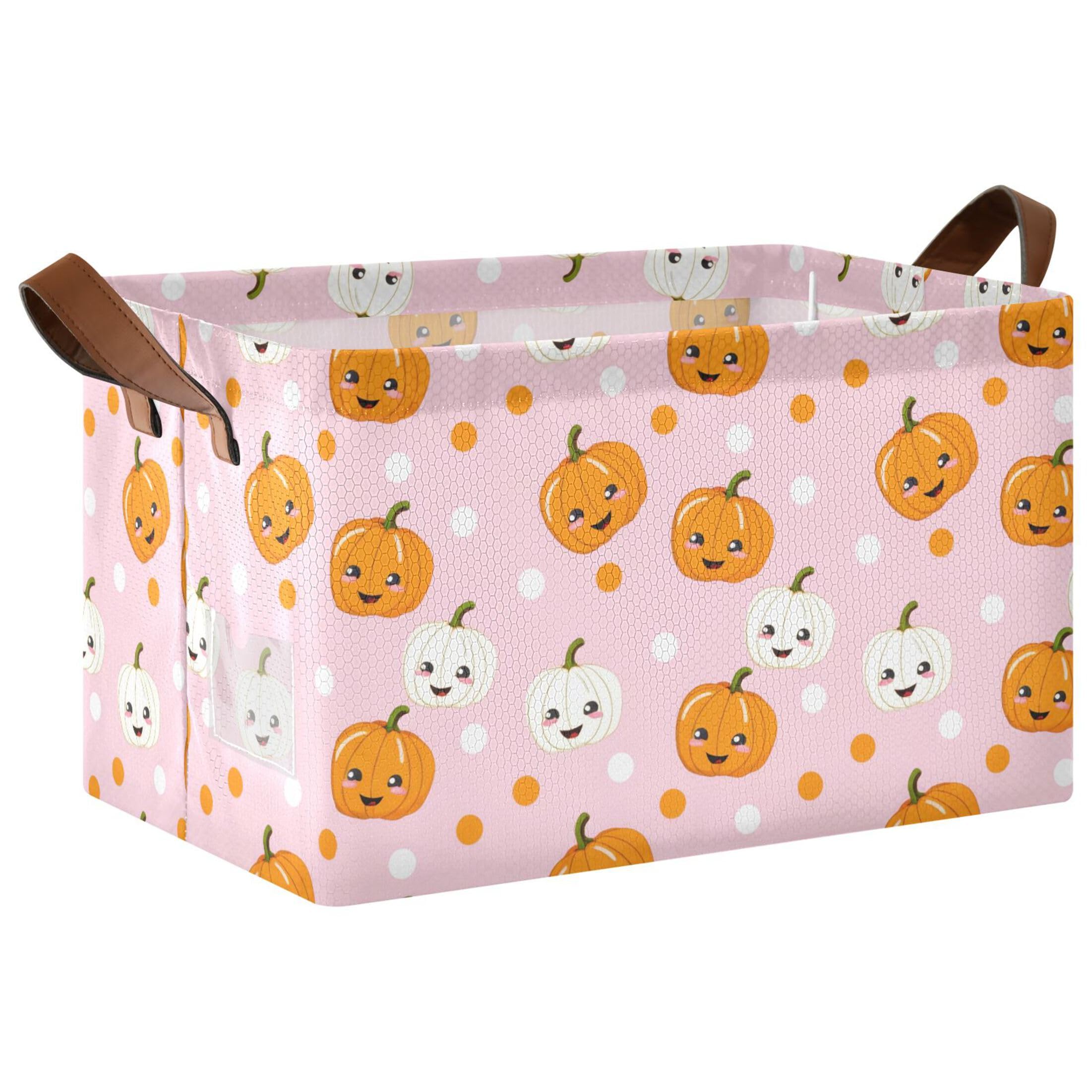 Kutsu Pumpkins Foldable Storage Basket Collapsible Bin With Handles For Shelves