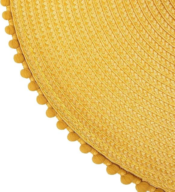 FAHAAM Set of 4 Round Braided Placemats for Dining Table, Circle Waterproof Heat Resistant Vinyl Wipeable Place Mats, 4 Pcs 15 Inches Waterproof Washable Table Mats Tableware Essentials (Ochre)
