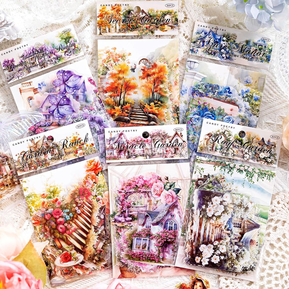 180pcs Garden House Nature Tree Floral Floral Flower Stickers with Chick Rabbit Bird Butterfly for Kids Scrapbooking Transparent Cute Kawaii Journal Scrapbook Stickers