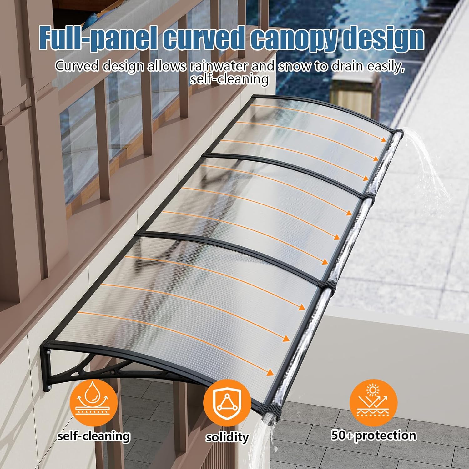 40''*40'' Window and Door Exterior, UV/Rain/Snow/Sunlight Protection Sheet,UPF 50+ Polycarbonate Overhang Canopy,House Overdoor Awnings for Door Entrance Outside/Patio/Porch/Deck