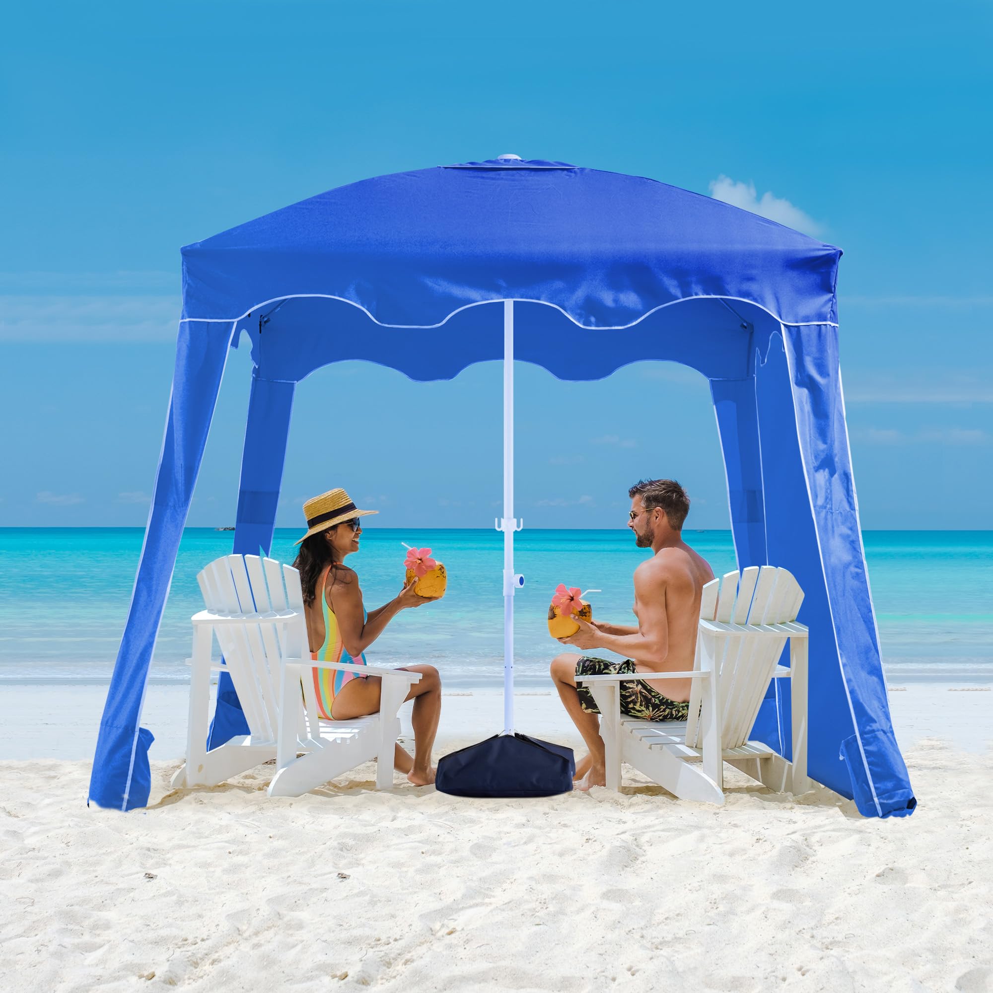 JEAREY 6.5x6.5ft Beach Cabana with Detachable Sand Anchor & Side Wall, Portable UV 50+ Protection Beach Cabanas for Sand, Easy to Set Up Beach Cabana Umbrella, Cool Cabana Beach Canopy
