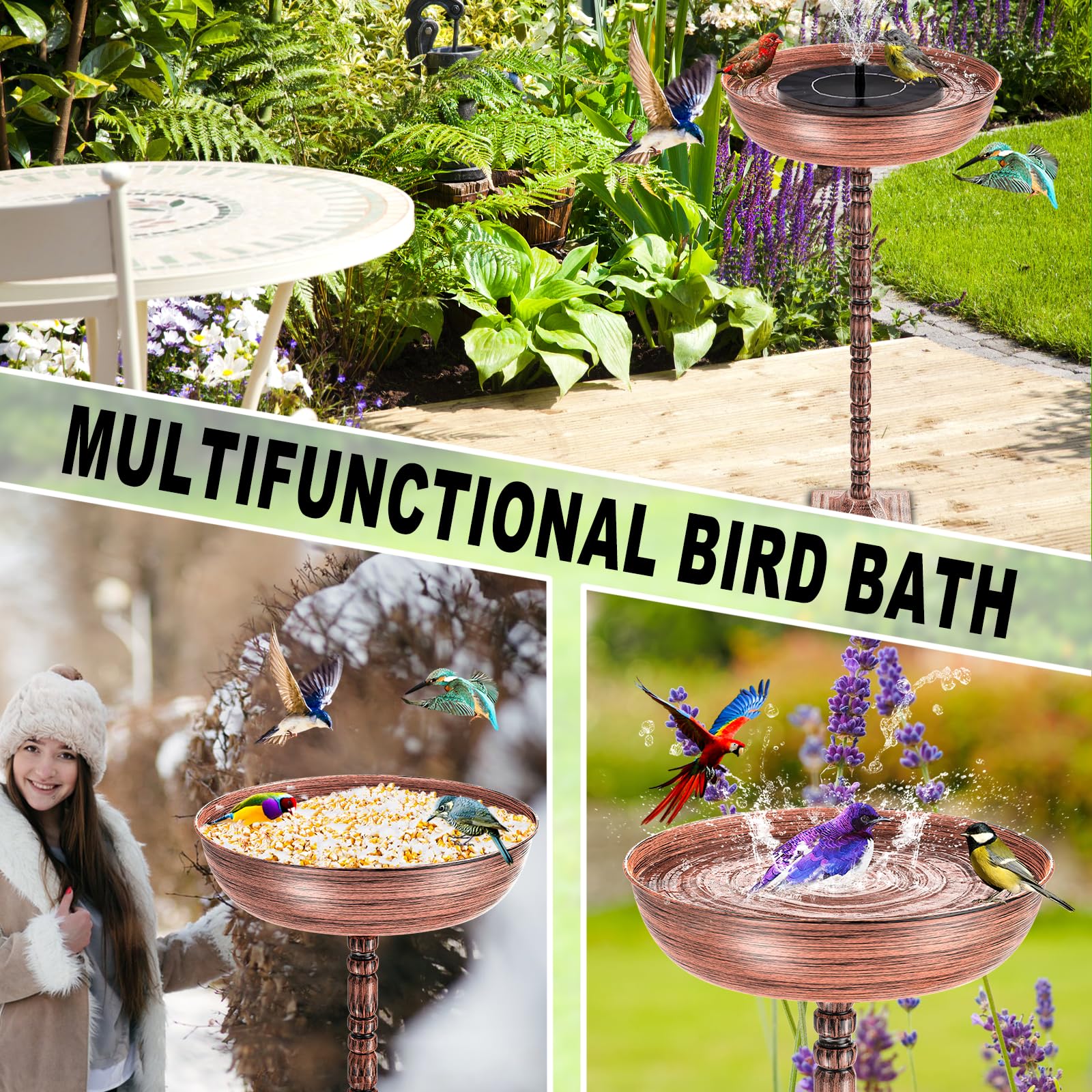 Freistehende Vogeltränke für den Außenbereich, Vintage, Garten, Vogeltränke, Vogeltränke, Vogeltränke, abnehmbare Dekoration, Spa, Vogelfutterstation für Garten, Terrasse, Hof, Rasen (Bronze)