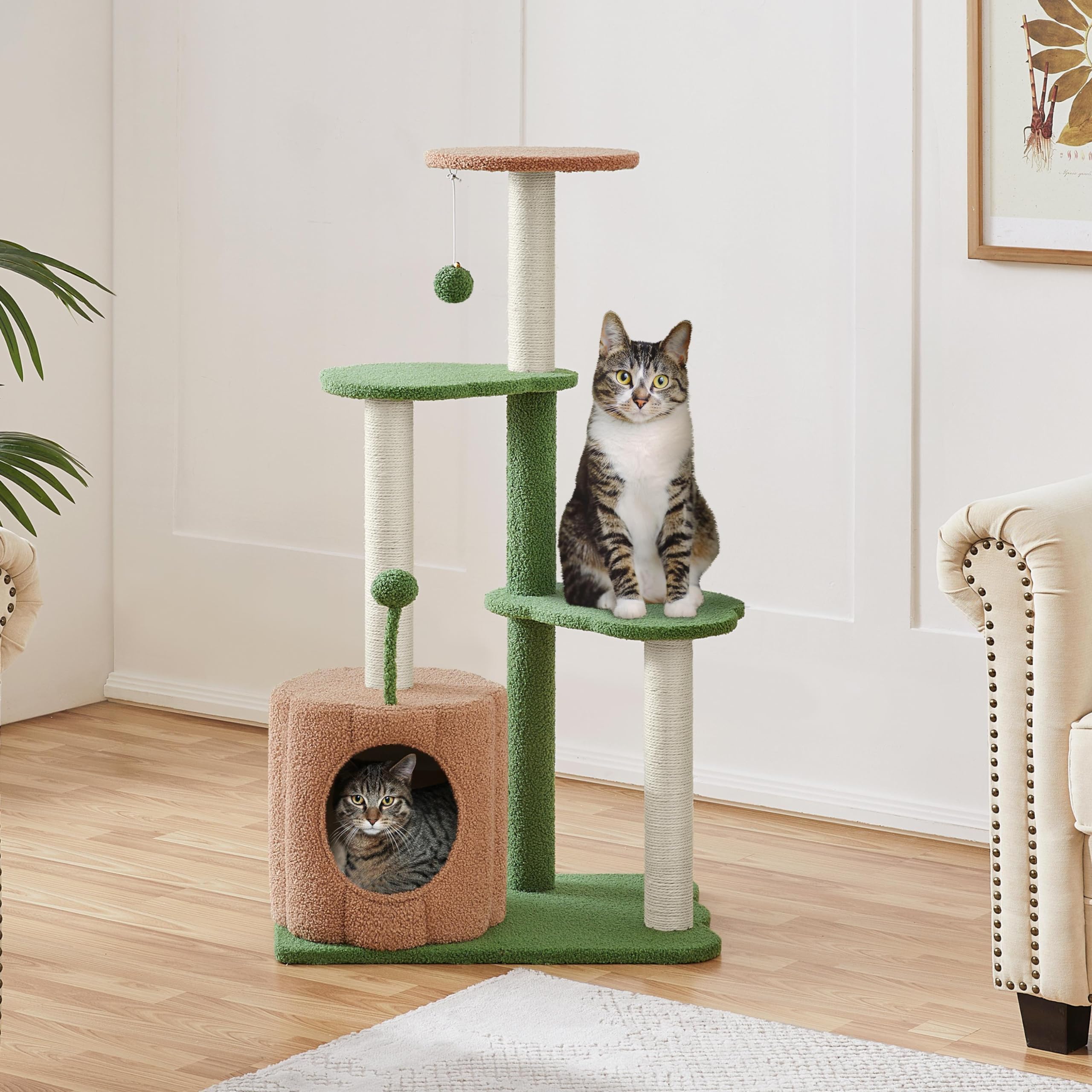 Yaheetech Pumpkin Cat Tree, 42in Cat Condo with Multi-Level Perches, Stable & Sturdy Bed Furniture with Sisal Scratching Posts Teasing Ball for Indoor Kitten